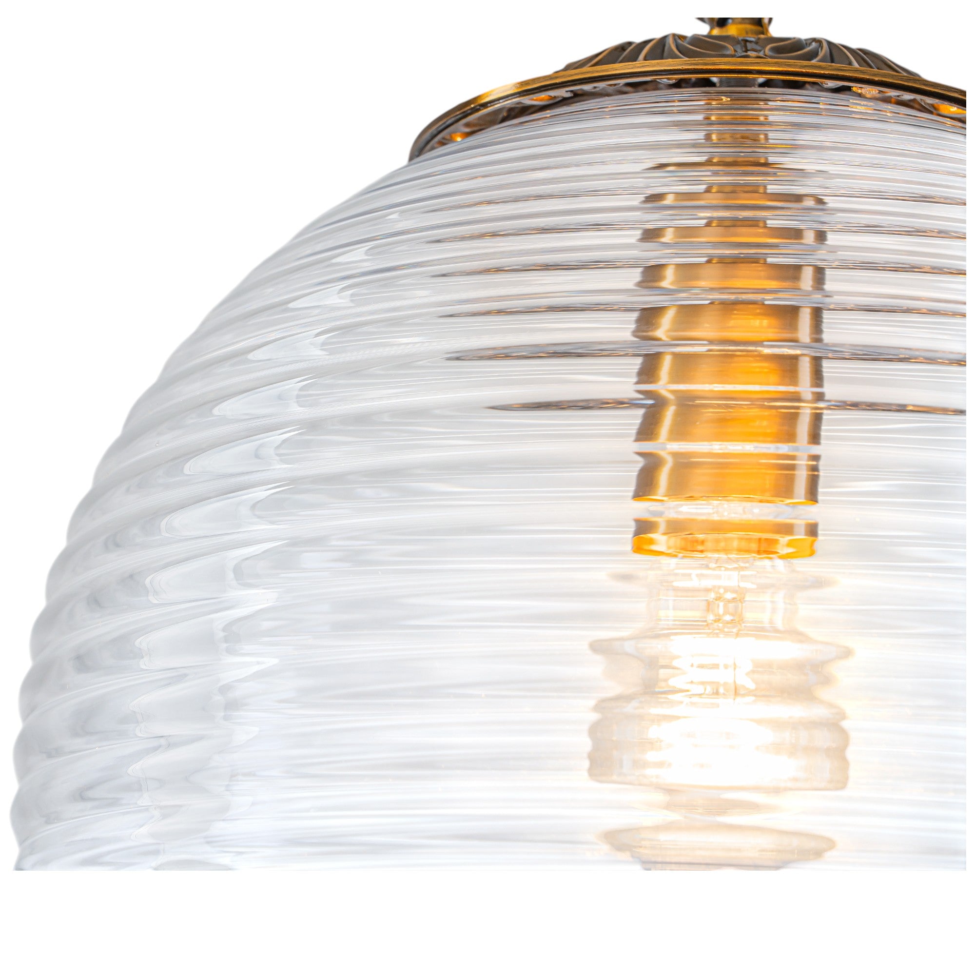 Glowlings 1-Light Classic Aged Brass/Black Clear Swirl Glass Globe Pendant Light