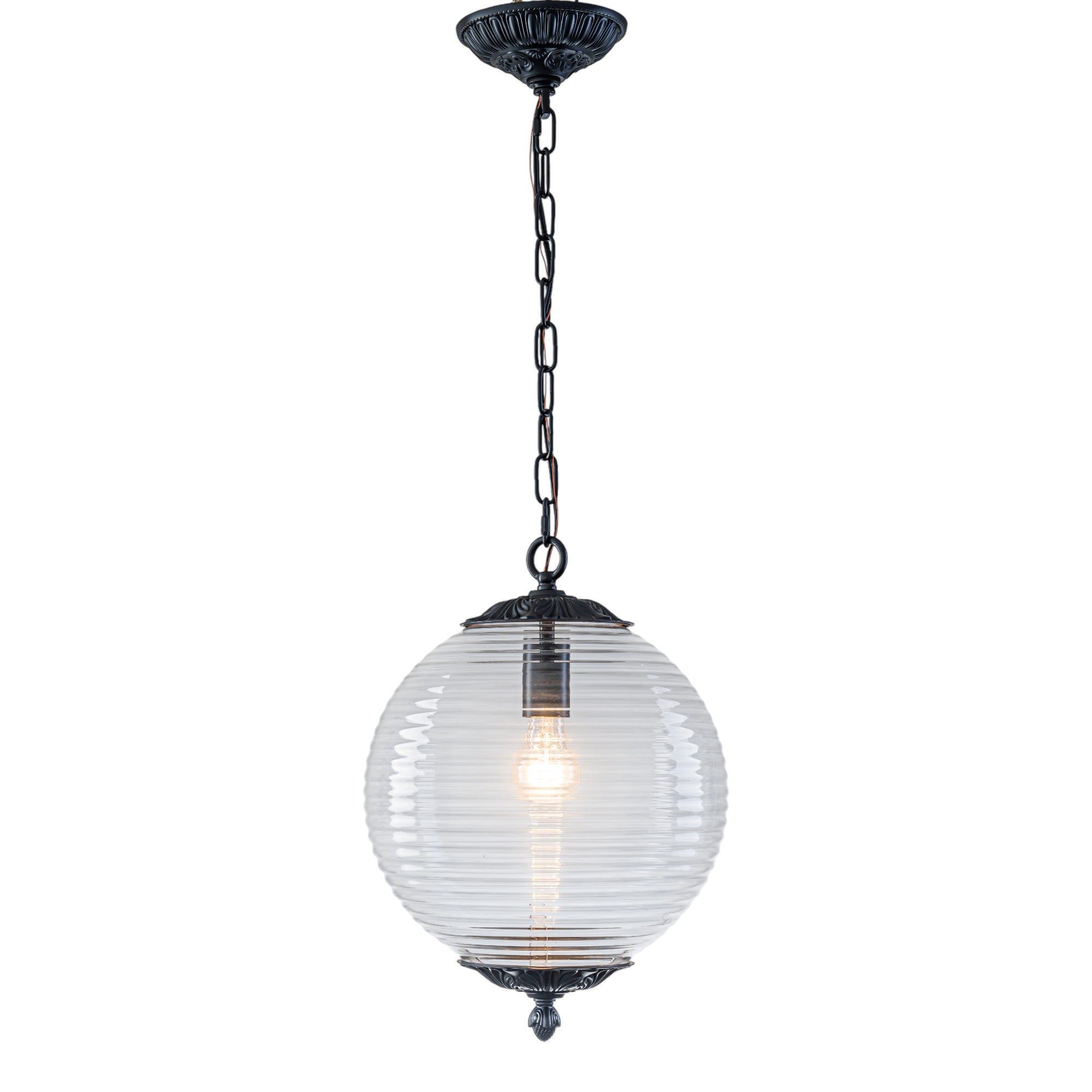 Glowlings 1-Light Classic Aged Brass/Black Clear Swirl Glass Globe Pendant Light