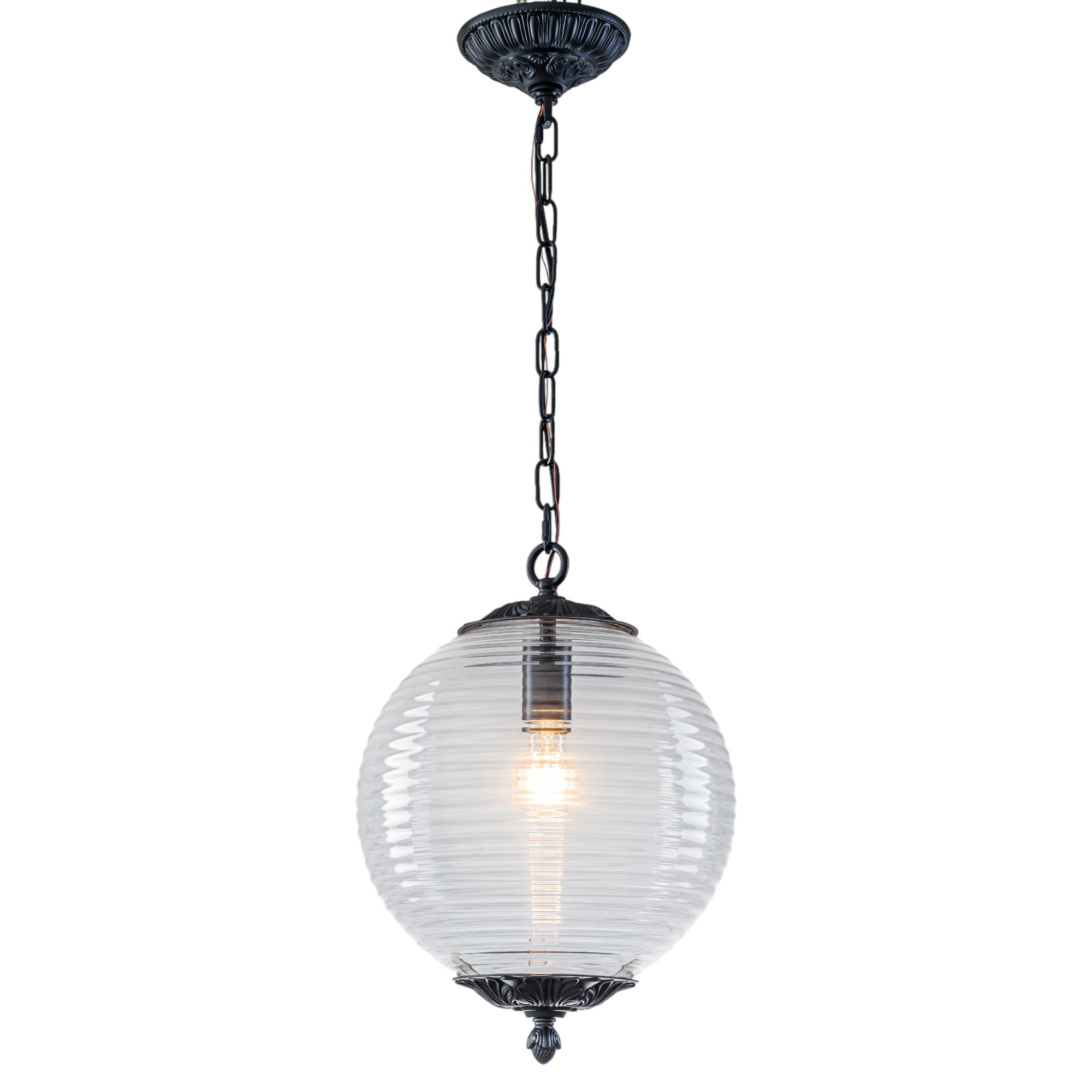 Glowlings 1-Light Classic Aged Brass/Black Clear Swirl Glass Globe Pendant Light
