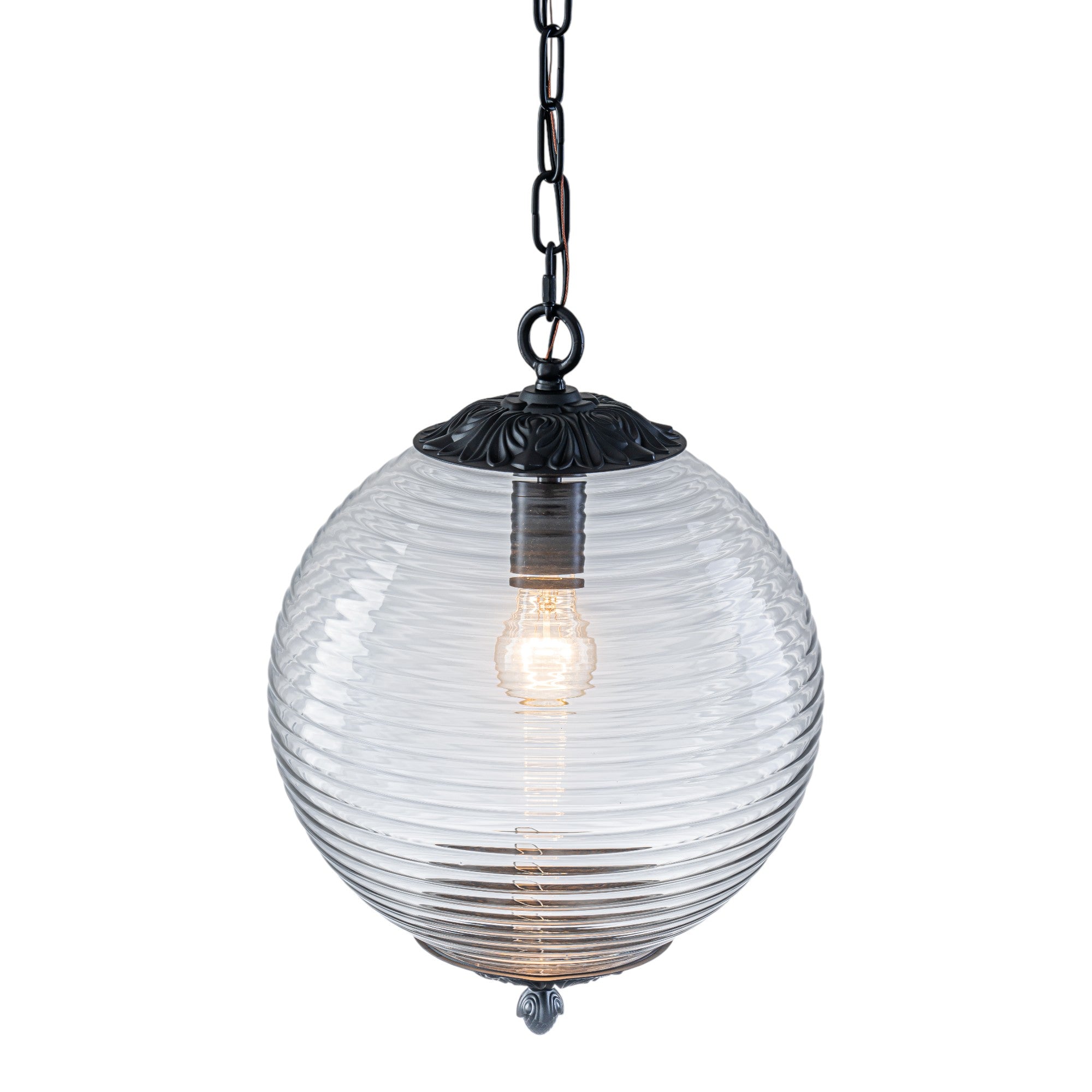 Glowlings 1-Light Classic Aged Brass/Black Clear Swirl Glass Globe Pendant Light