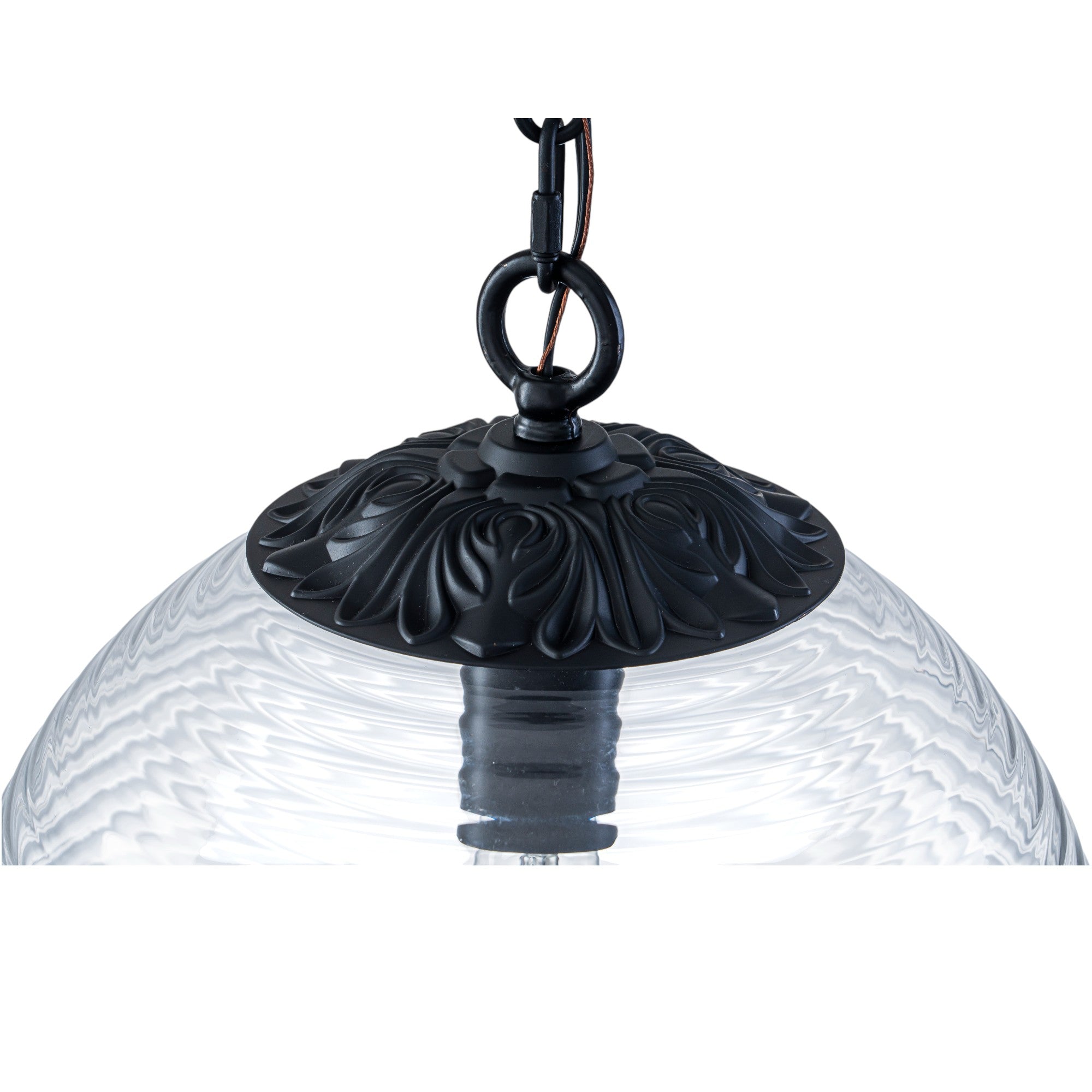 Glowlings 1-Light Classic Aged Brass/Black Clear Swirl Glass Globe Pendant Light