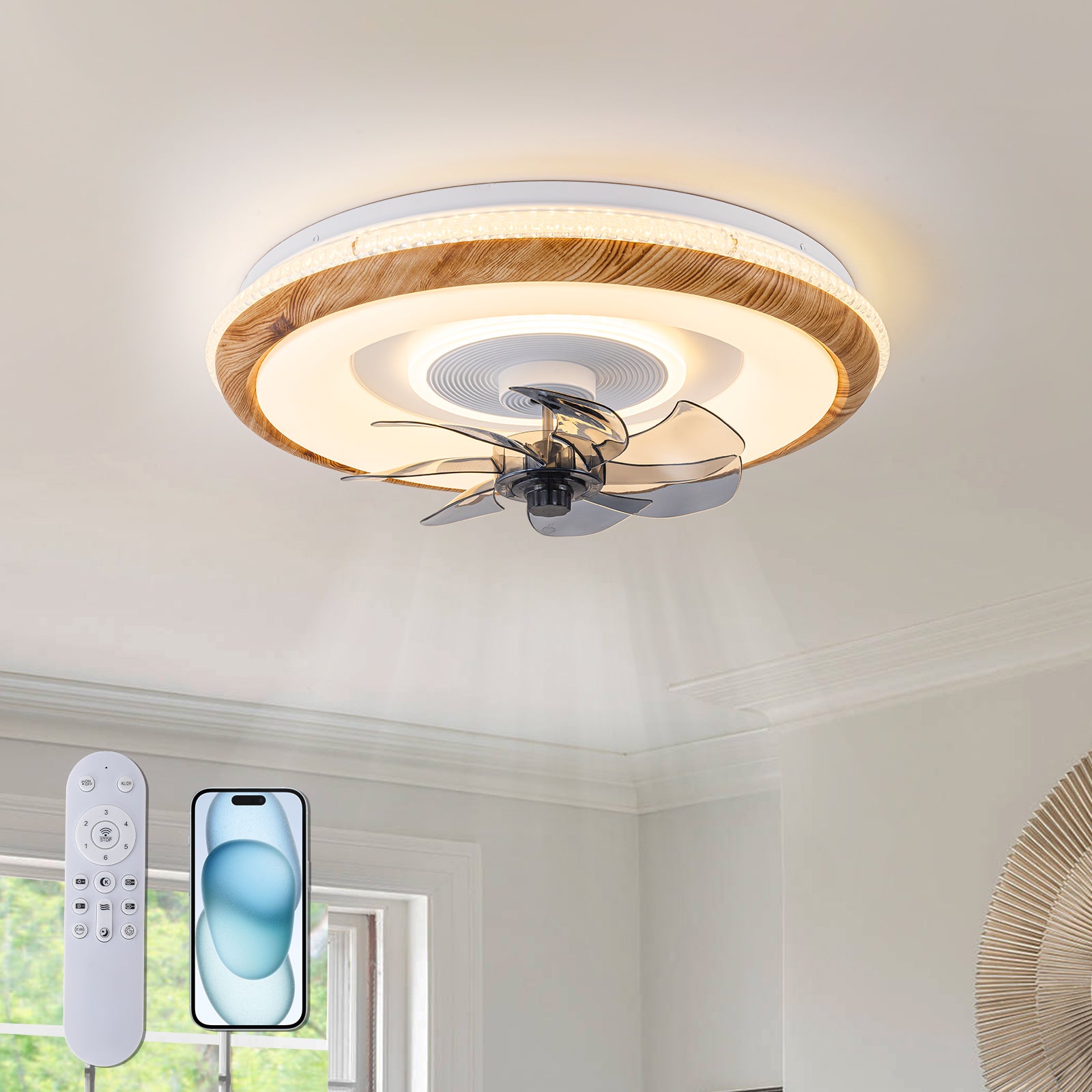 Glowlings 1-Light Modern Dimmable Wood LED Smart Ceiling Fan with Light