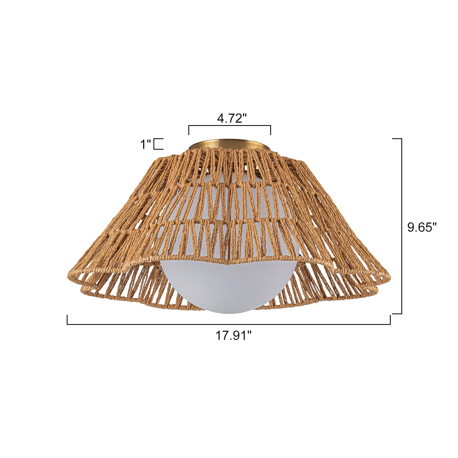 Glowlings 1-Light Farmhouse 18"Wide Brown Natural Rattan Flower Shaped Opal Glass Flush Mount