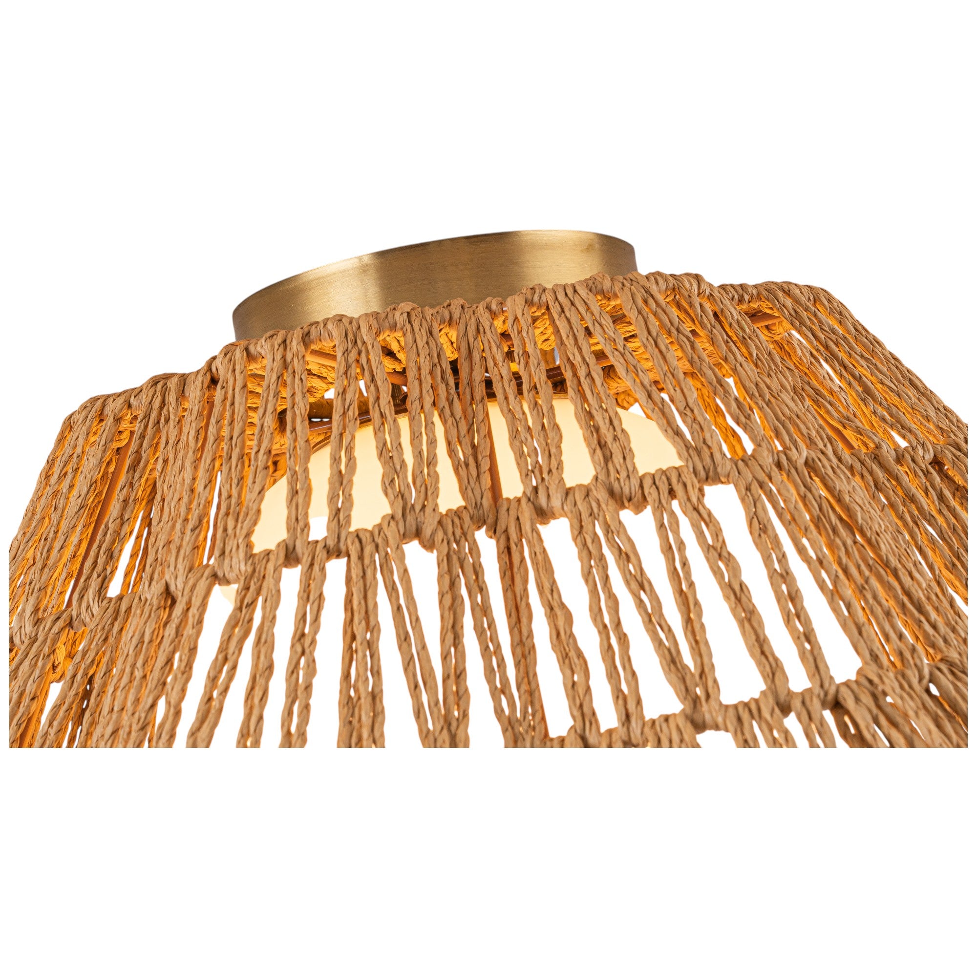 Glowlings 1-Light Farmhouse 18"Wide Brown Natural Rattan Flower Shaped Opal Glass Flush Mount