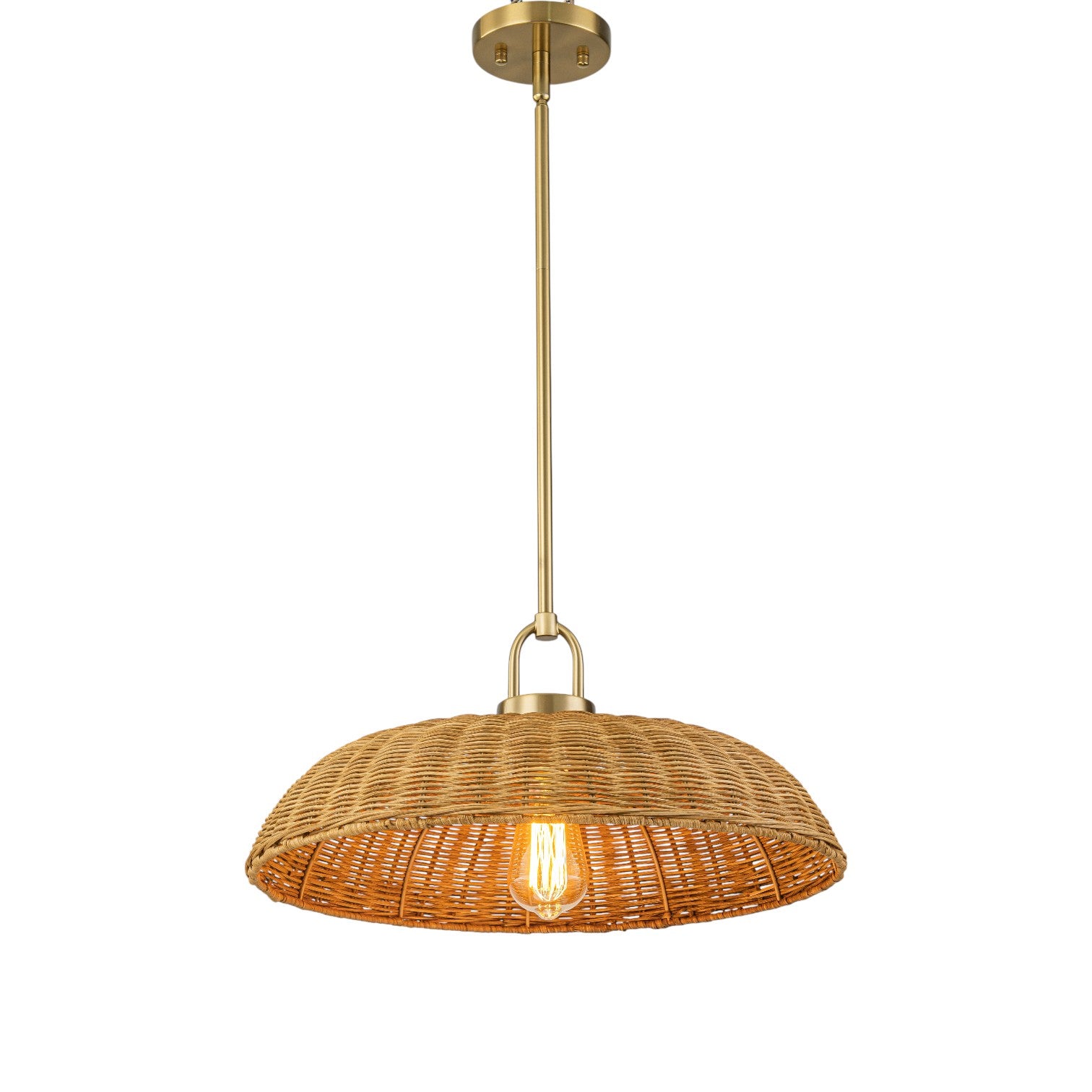 Glowlings 1-Light Farmhouse 18"Wide Dome Hand-Weave Rattan Pendant Light Island Light