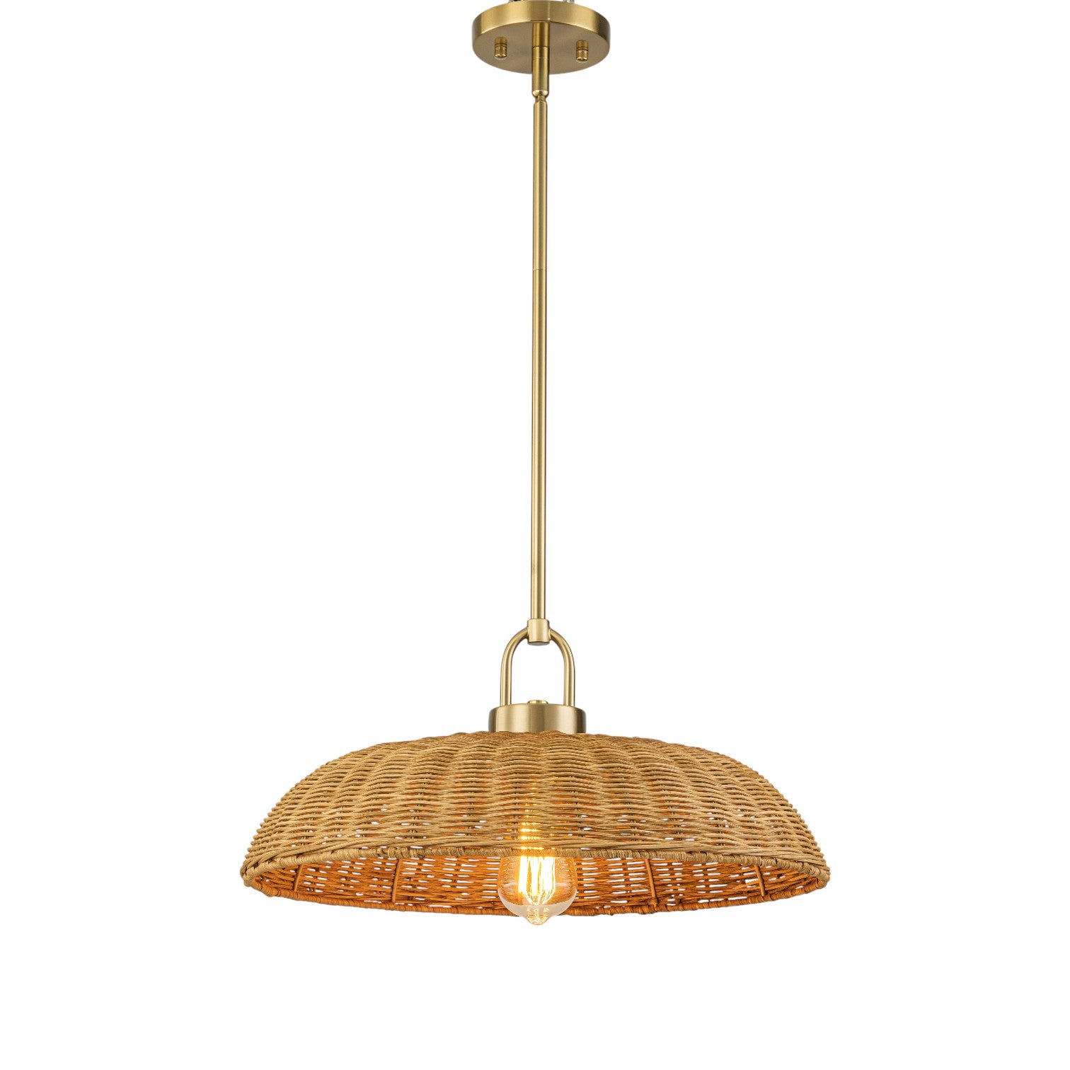 Glowlings 1-Light Farmhouse 18"Wide Dome Hand-Weave Rattan Pendant Light Island Light