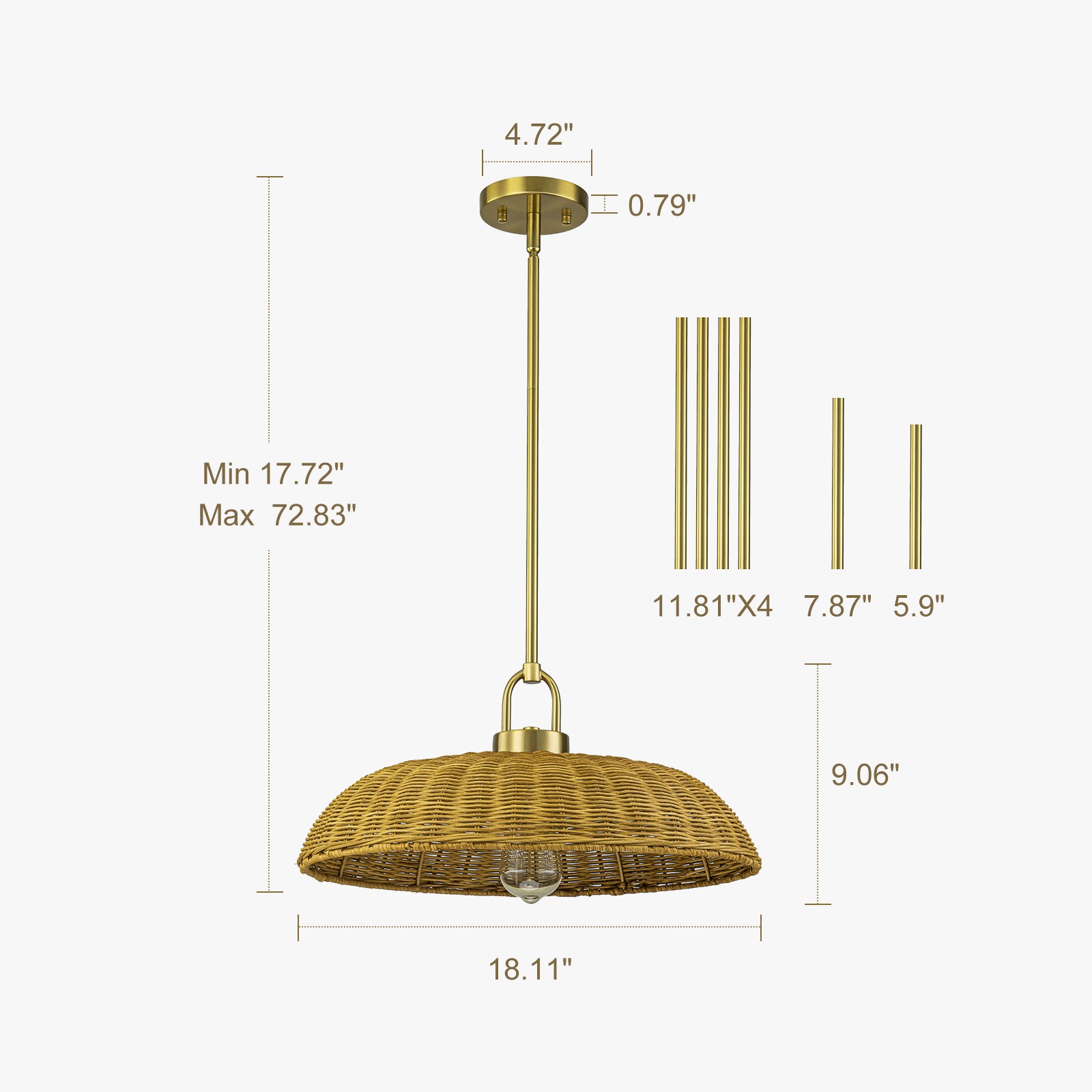 Glowlings 1-Light Farmhouse 18"Wide Dome Hand-Weave Rattan Pendant Light Island Light