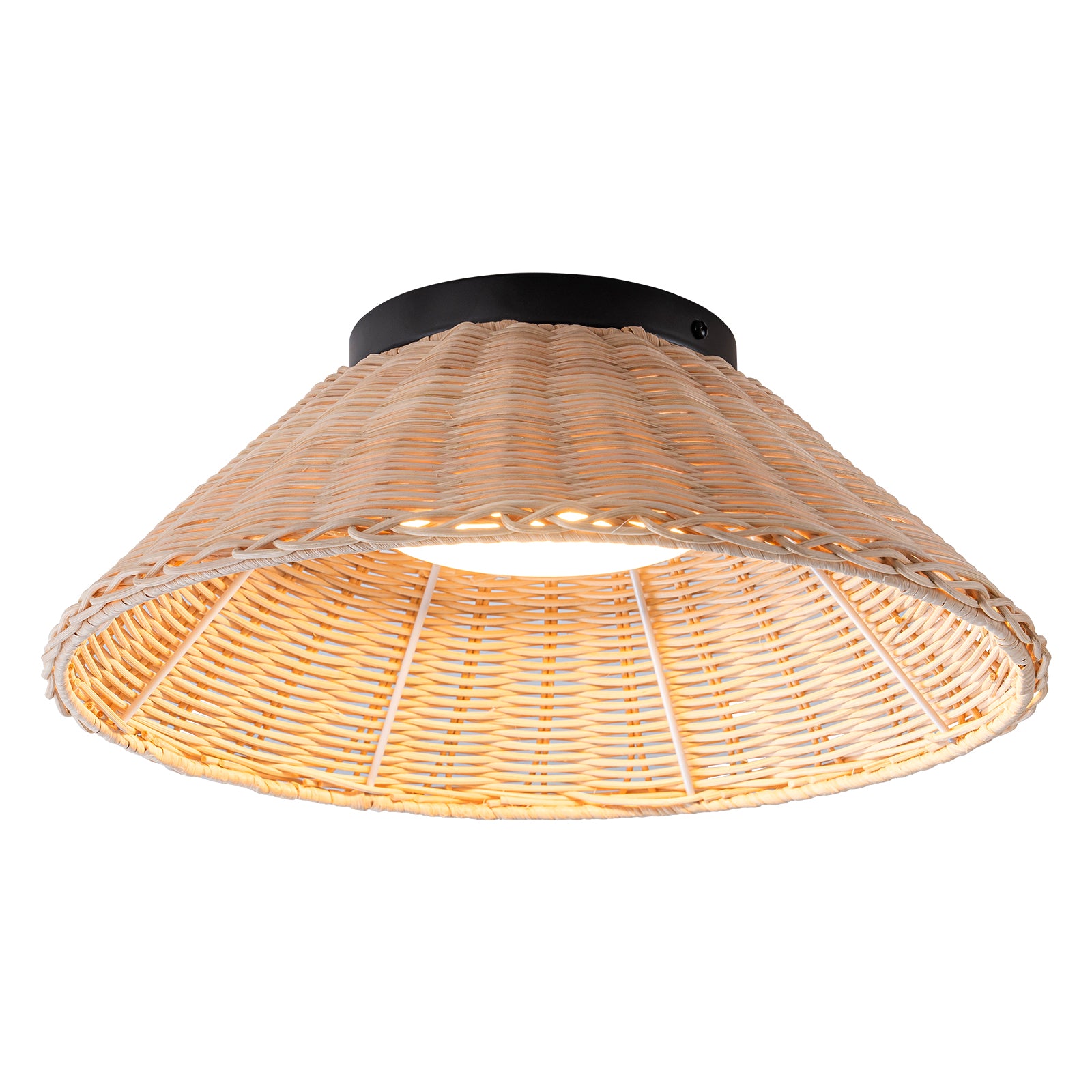 Glowlings 1-Light Farmhouse 14"Wide Dome Rattan LED Flush Mount Ceiling Light