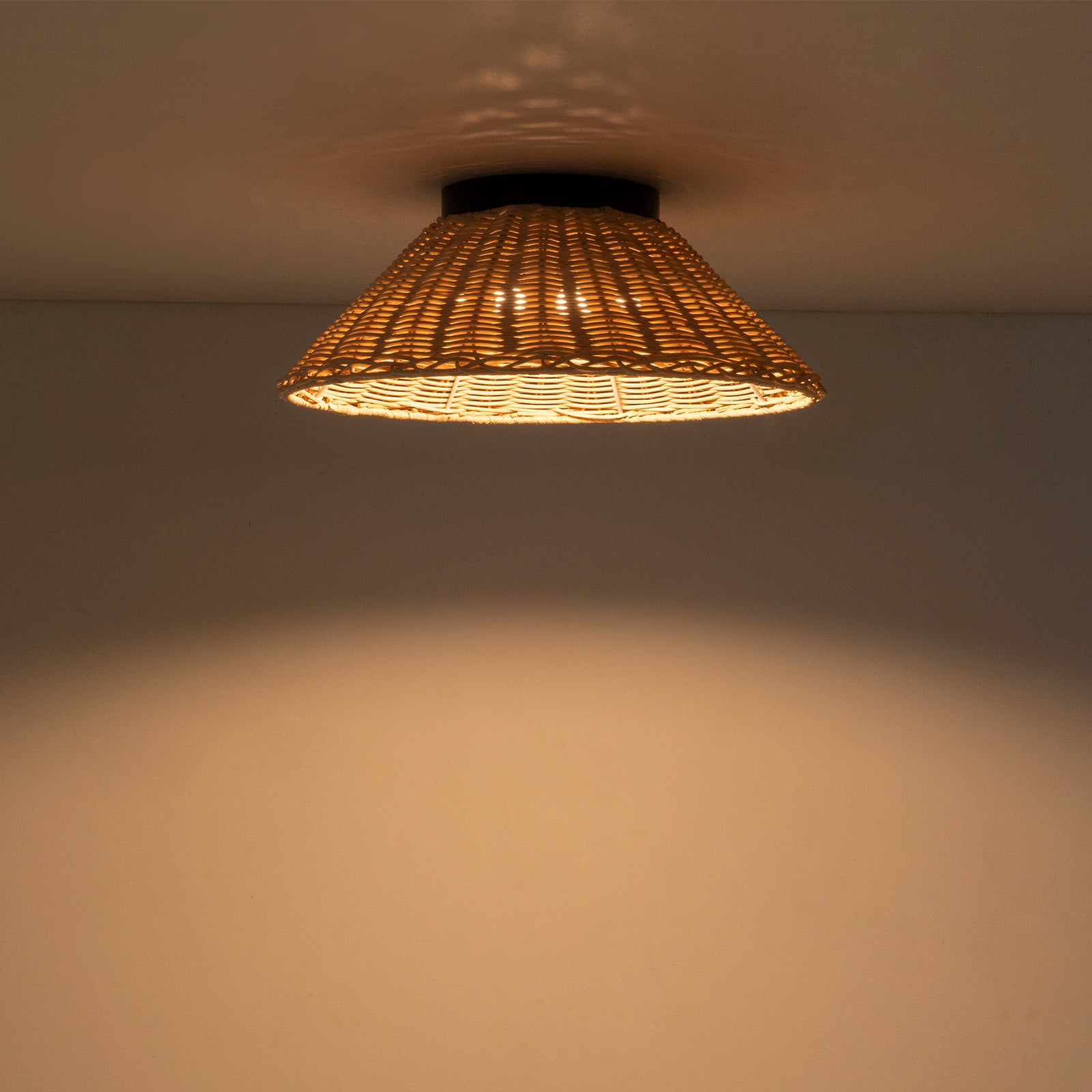 Glowlings 1-Light Farmhouse 14"Wide Dome Rattan LED Flush Mount Ceiling Light