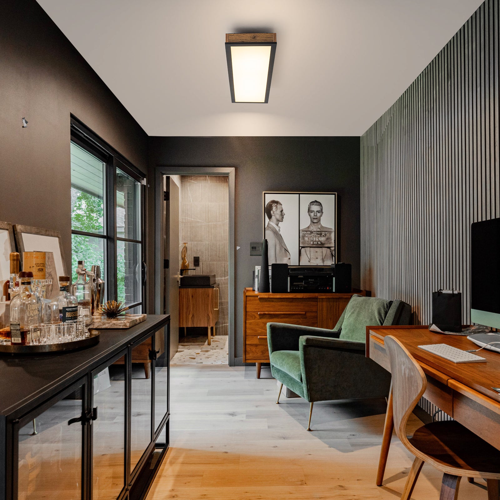 Glowlings 1-Light Farmhouse 32"Wide Linear Low Profile Rectangular Wood LED Flush Mount Ceiling Light