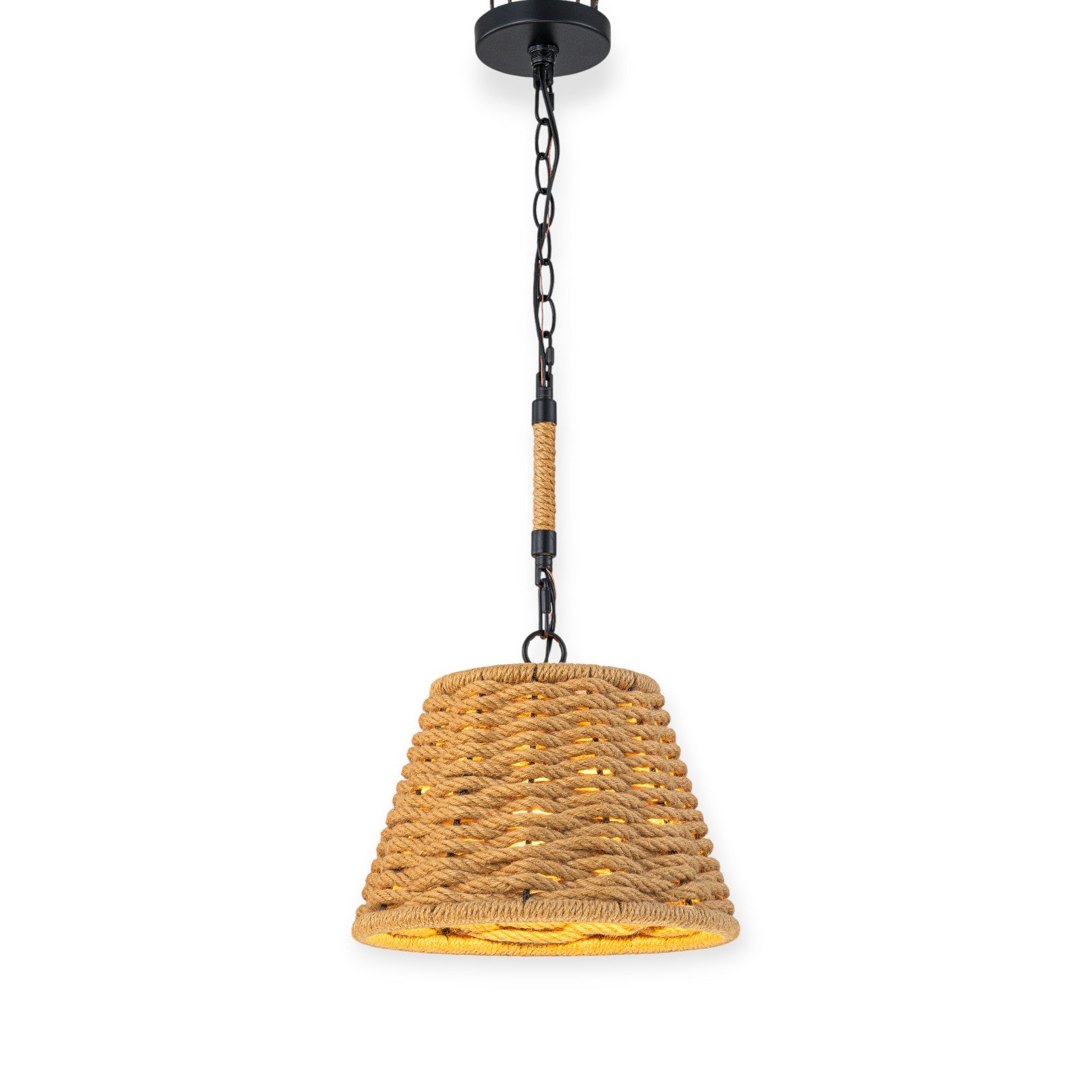 Glowlings 1-Light Farmhouse 12"Wide Natural Hand-Woven Rattan Rope Cone Pendant Light