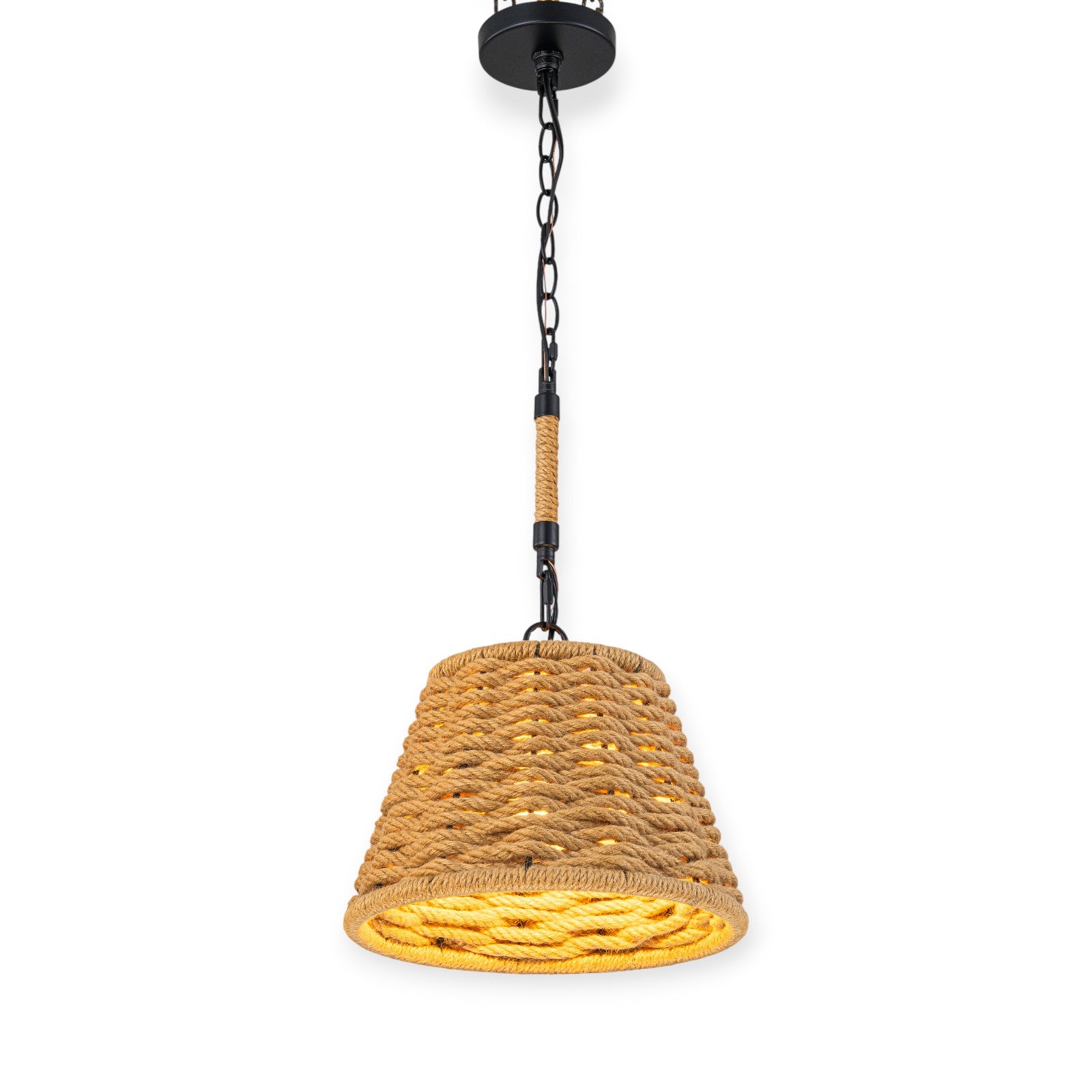 Glowlings 1-Light Farmhouse 12"Wide Natural Hand-Woven Rattan Rope Cone Pendant Light
