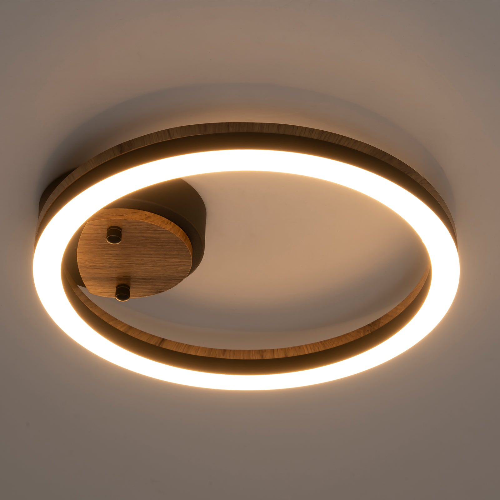 Glowlings 1-flammige LED-Deckenleuchte im Landhausstil, rund, Ring, Holz