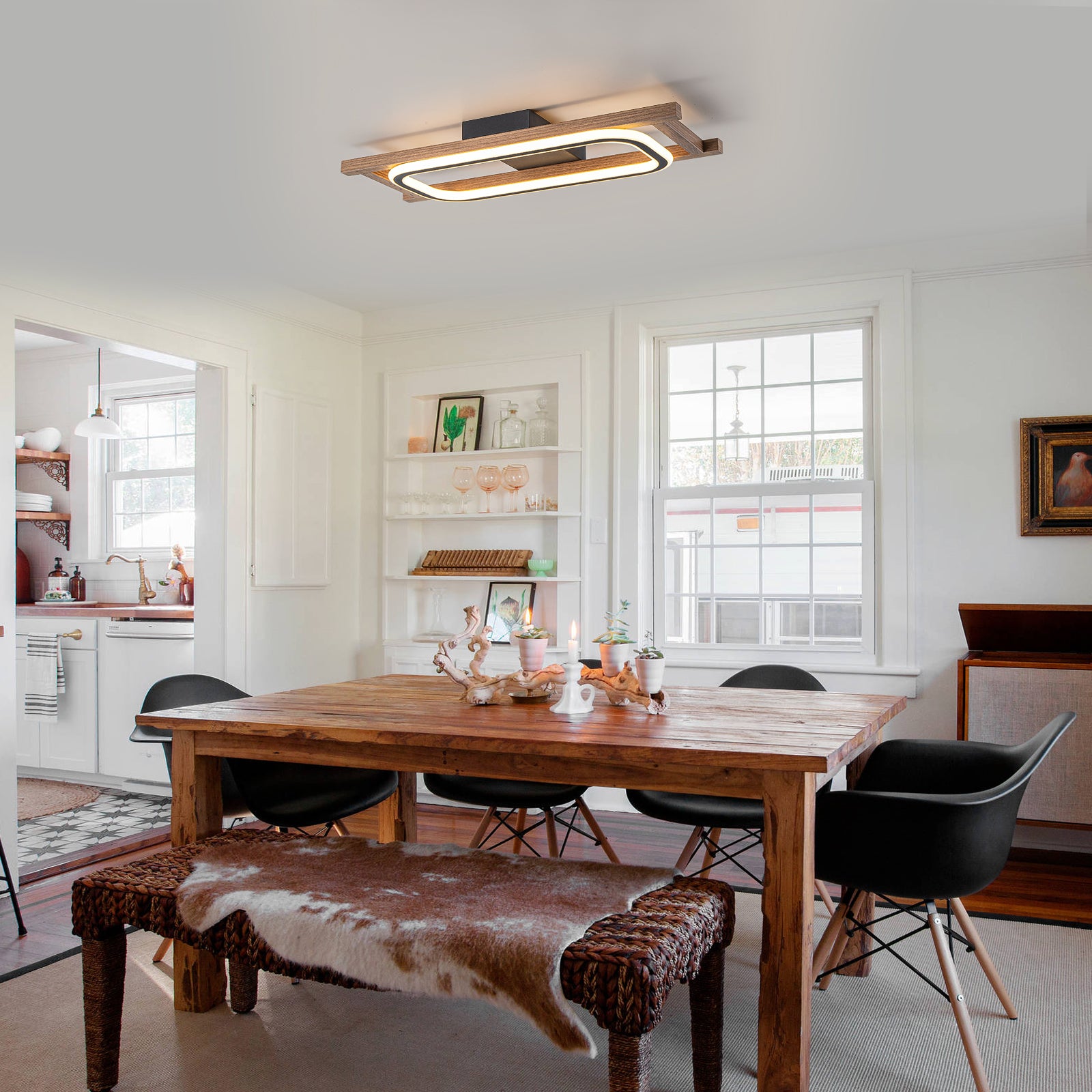 Glowlings 1/2/3-Light Farmhouse Rectangular LED Wood Flush Mount Celiling Light