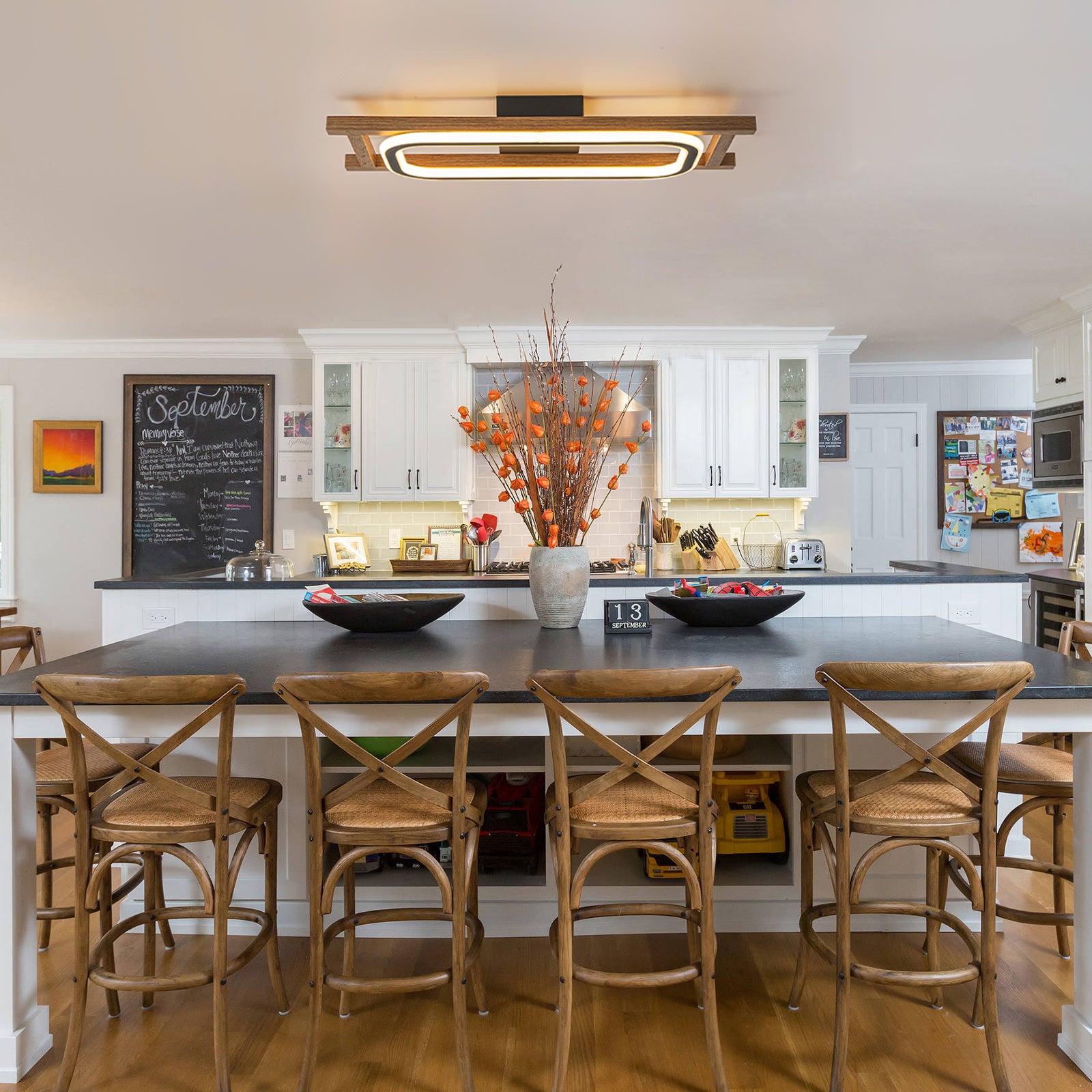 Glowlings 1/2/3-Light Farmhouse Rectangular LED Wood Flush Mount Celiling Light