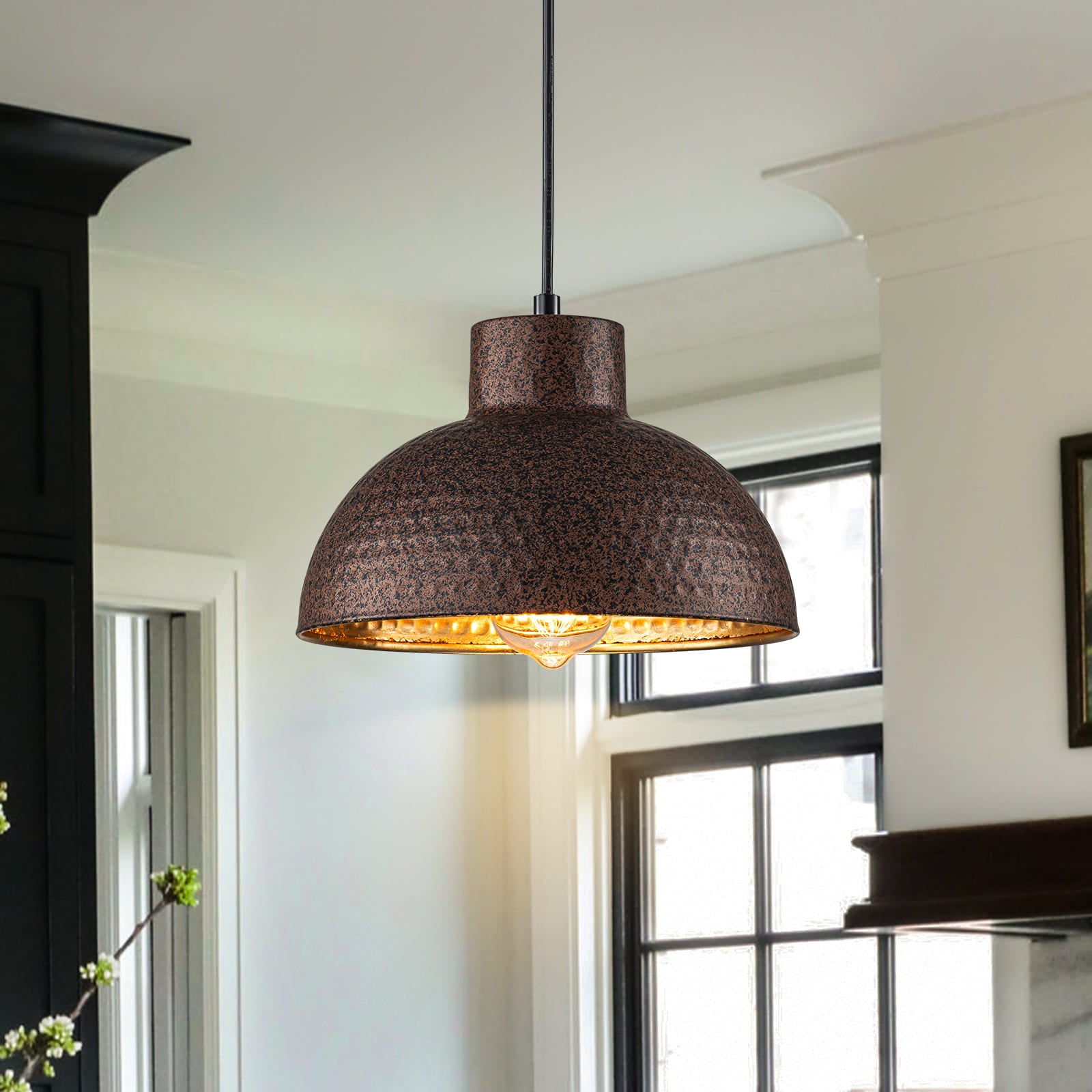 Glowlings 1-flammige Farmhouse Rusty Hammered Small Dome Kupfer-Pendelleuchte