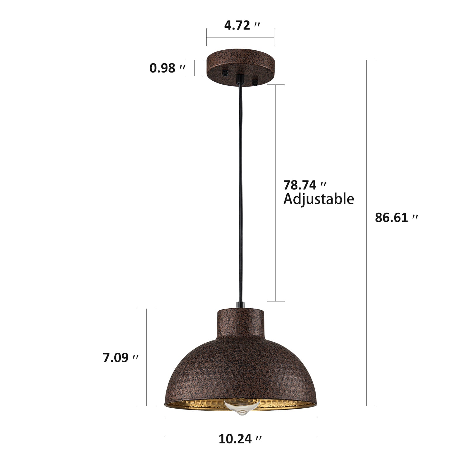 Glowlings 1-flammige Farmhouse Rusty Hammered Small Dome Kupfer-Pendelleuchte