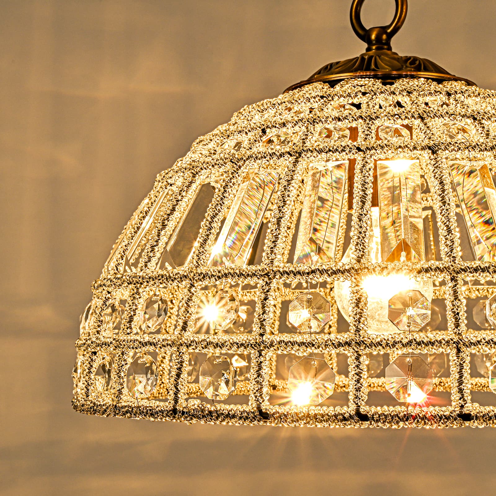 Glowlings 1/6-Licht Retro Antik Gold Kuppel Kristall Kronleuchter Insel Licht