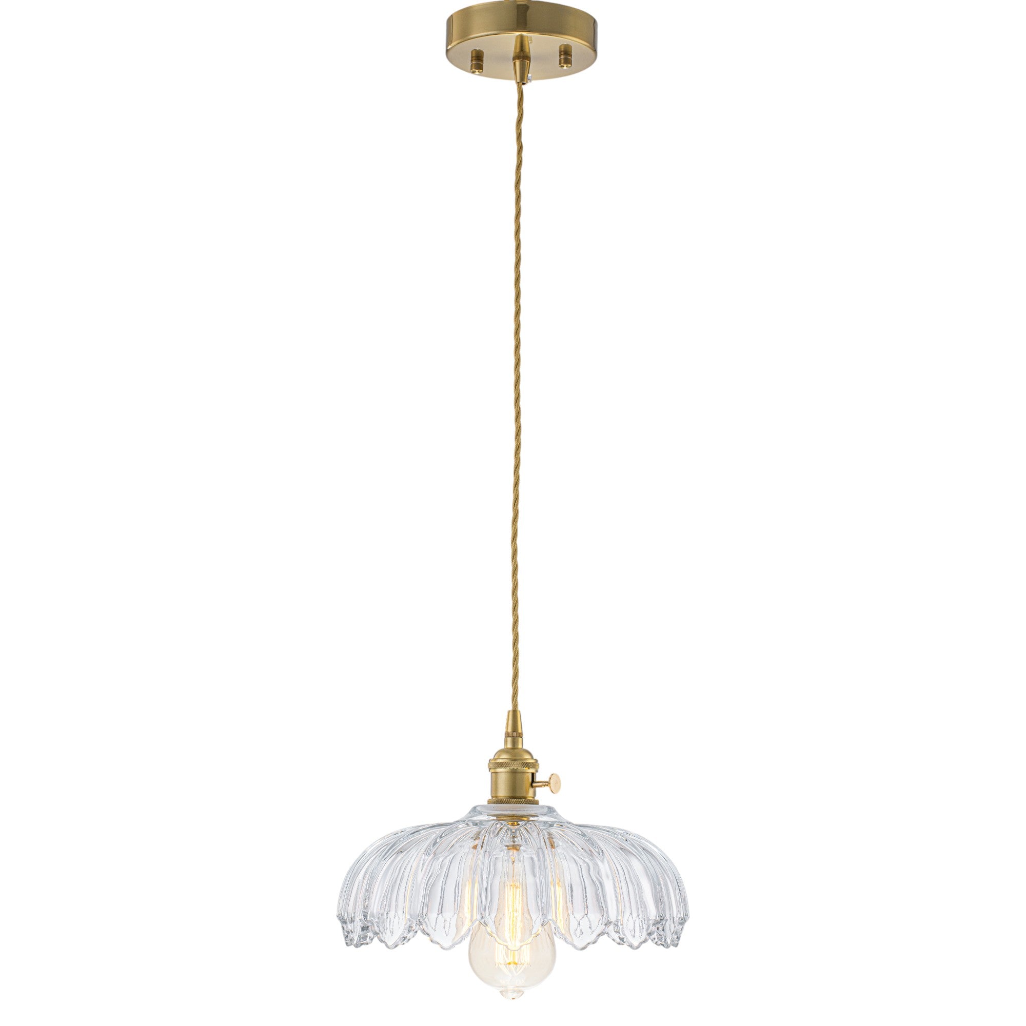 Glowlings 1-Light French Flower Shaped Green/Clear Glass Pendant Light