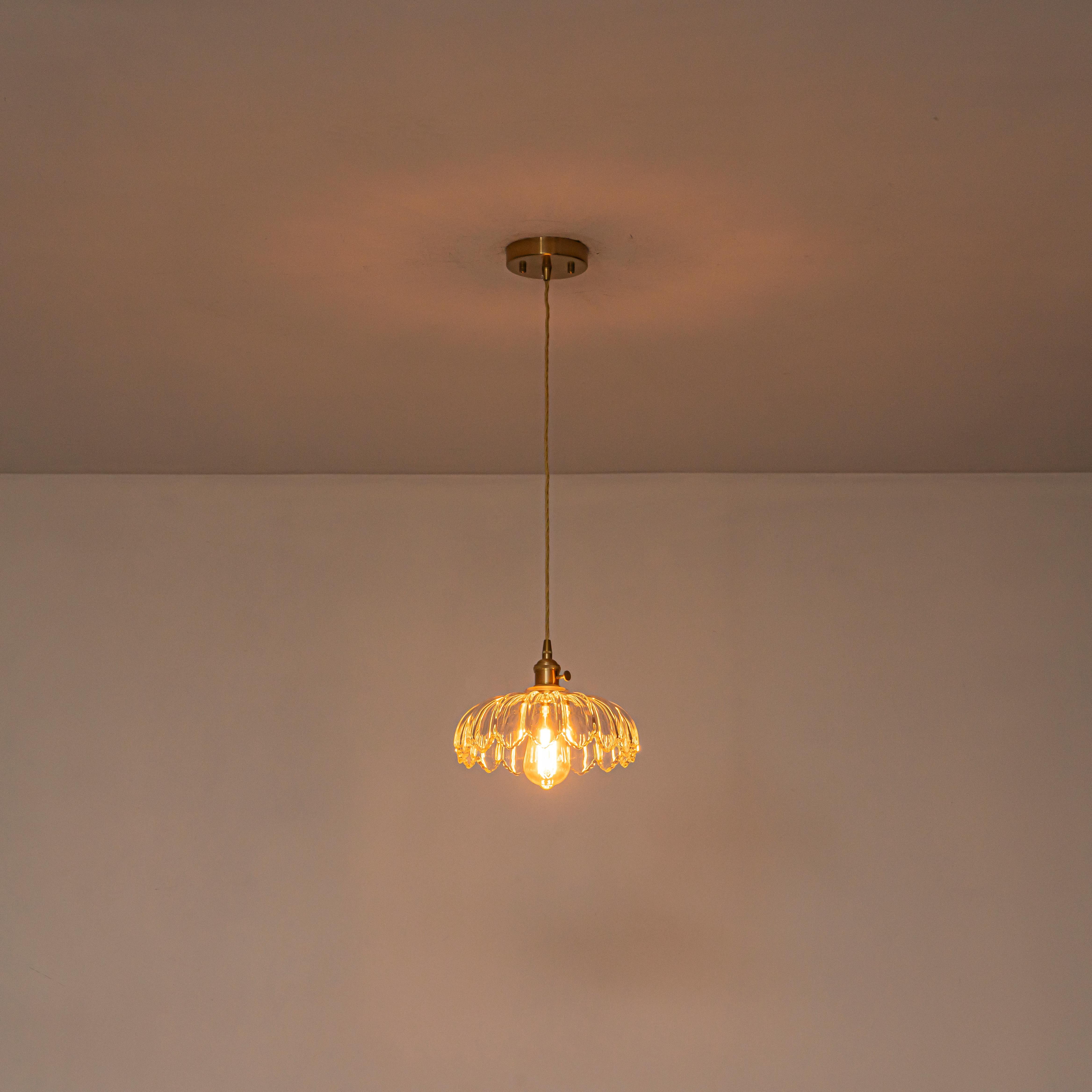 Glowlings 1-Light French Flower Shaped Green/Clear Glass Pendant Light