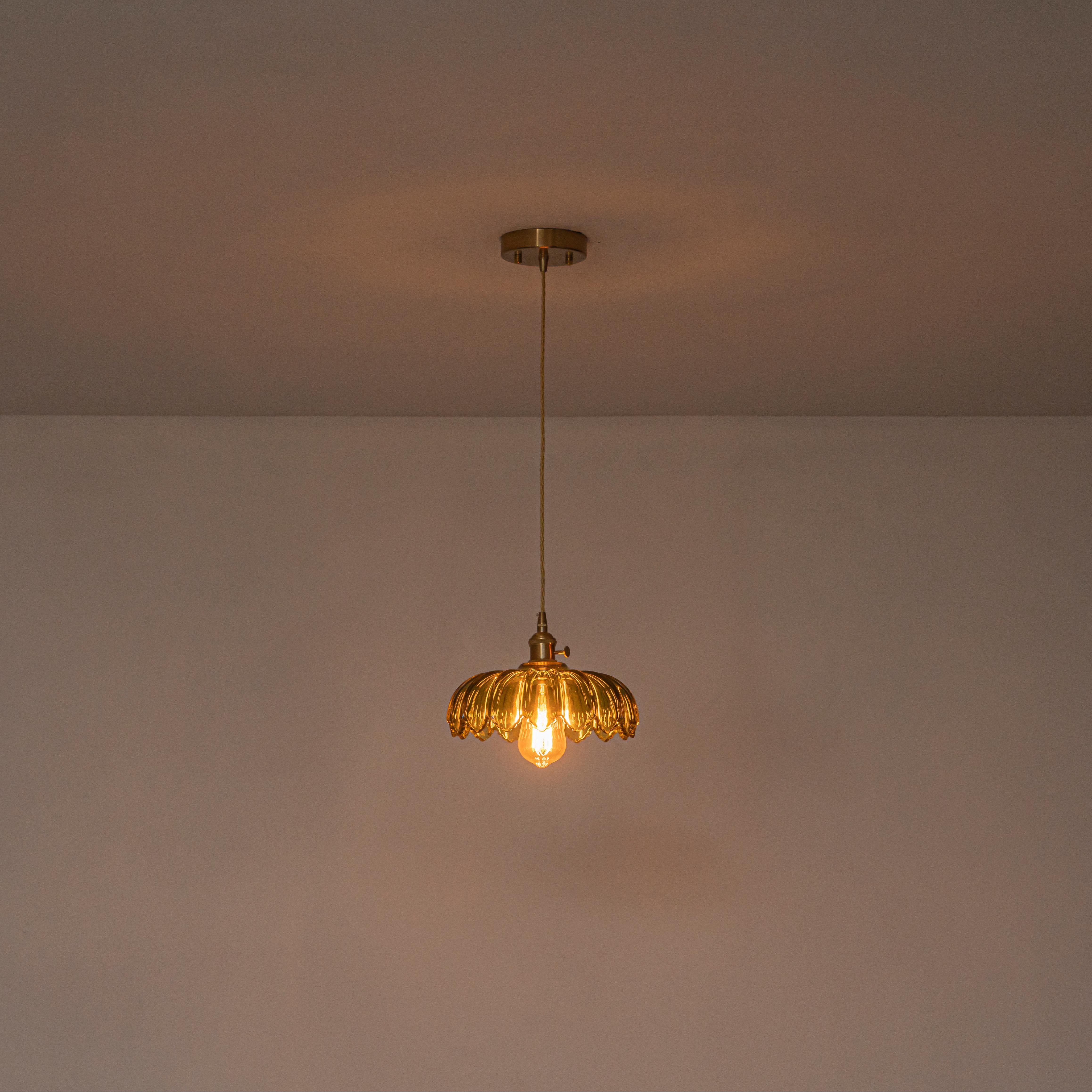 Glowlings 1-Light French Flower Shaped Green/Clear Glass Pendant Light