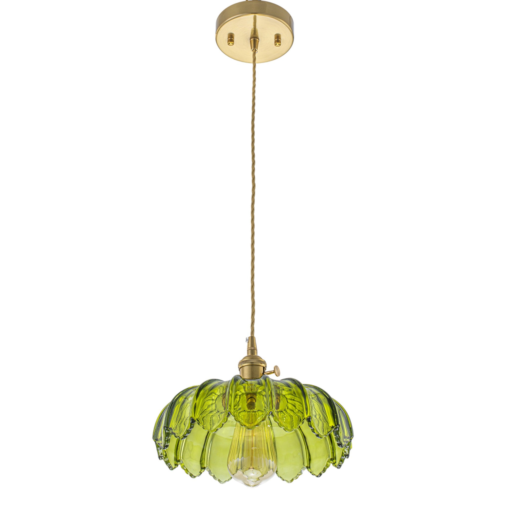 Glowlings 1-Light French Flower Shaped Green/Clear Glass Pendant Light