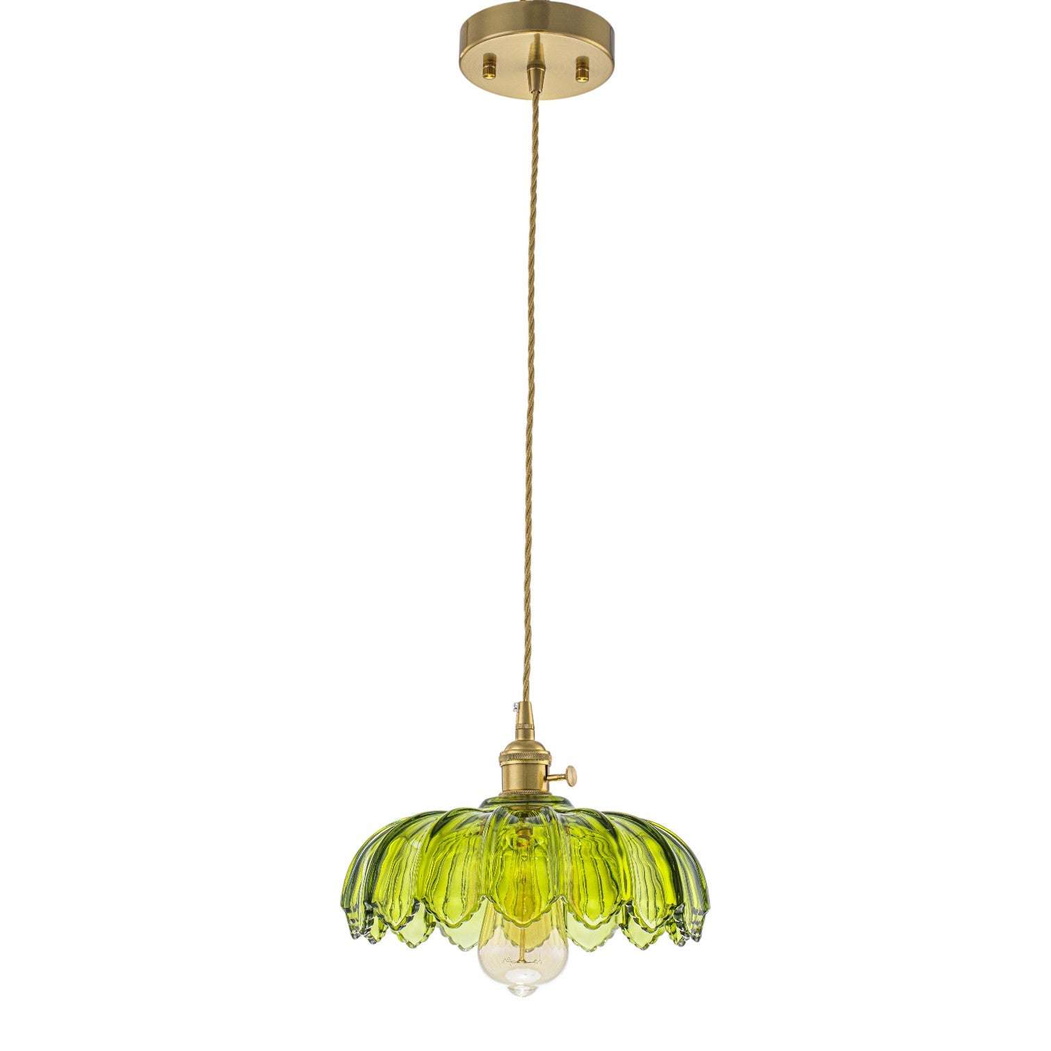 Glowlings 1-Light French Flower Shaped Green/Clear Glass Pendant Light