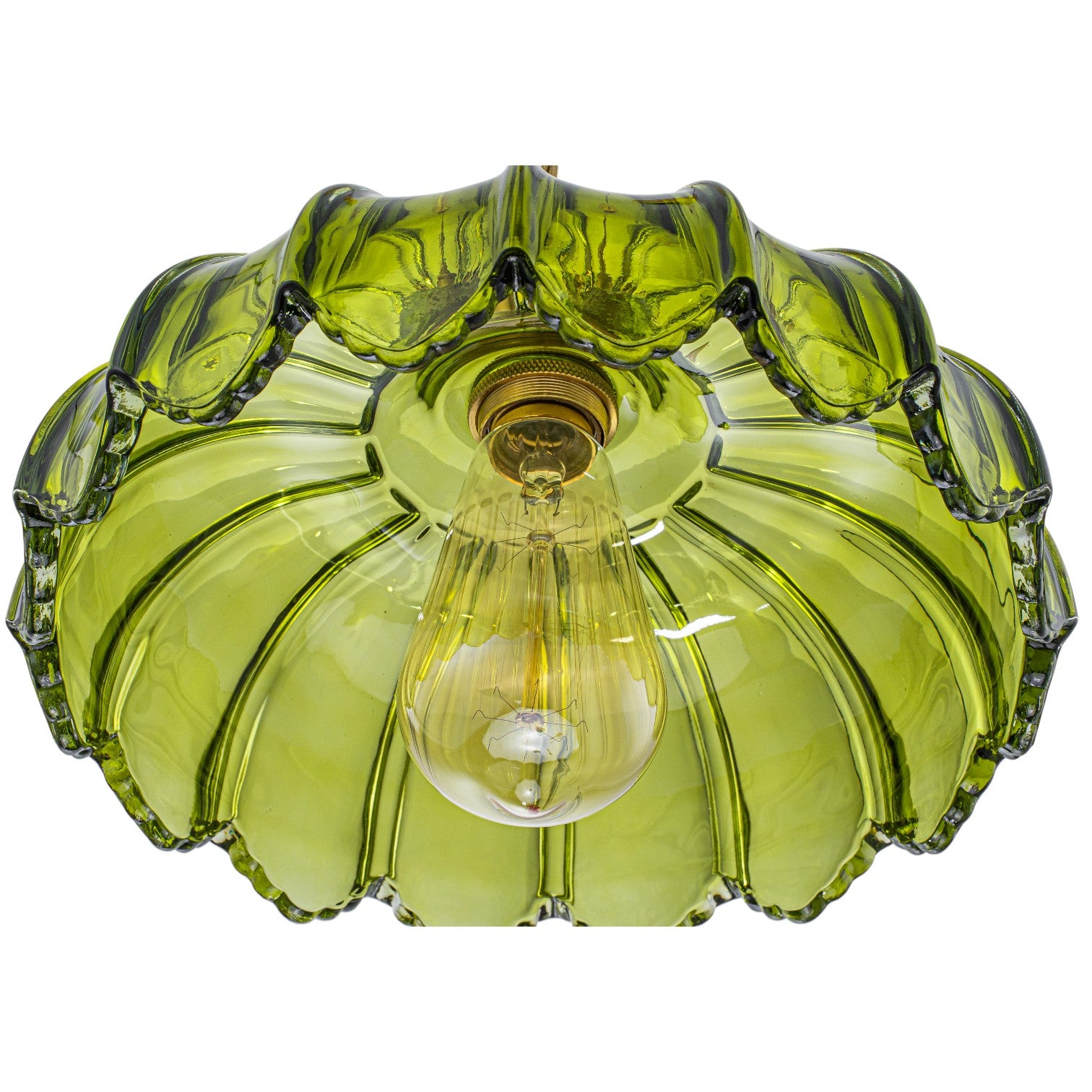 Glowlings 1-Light French Flower Shaped Green/Clear Glass Pendant Light