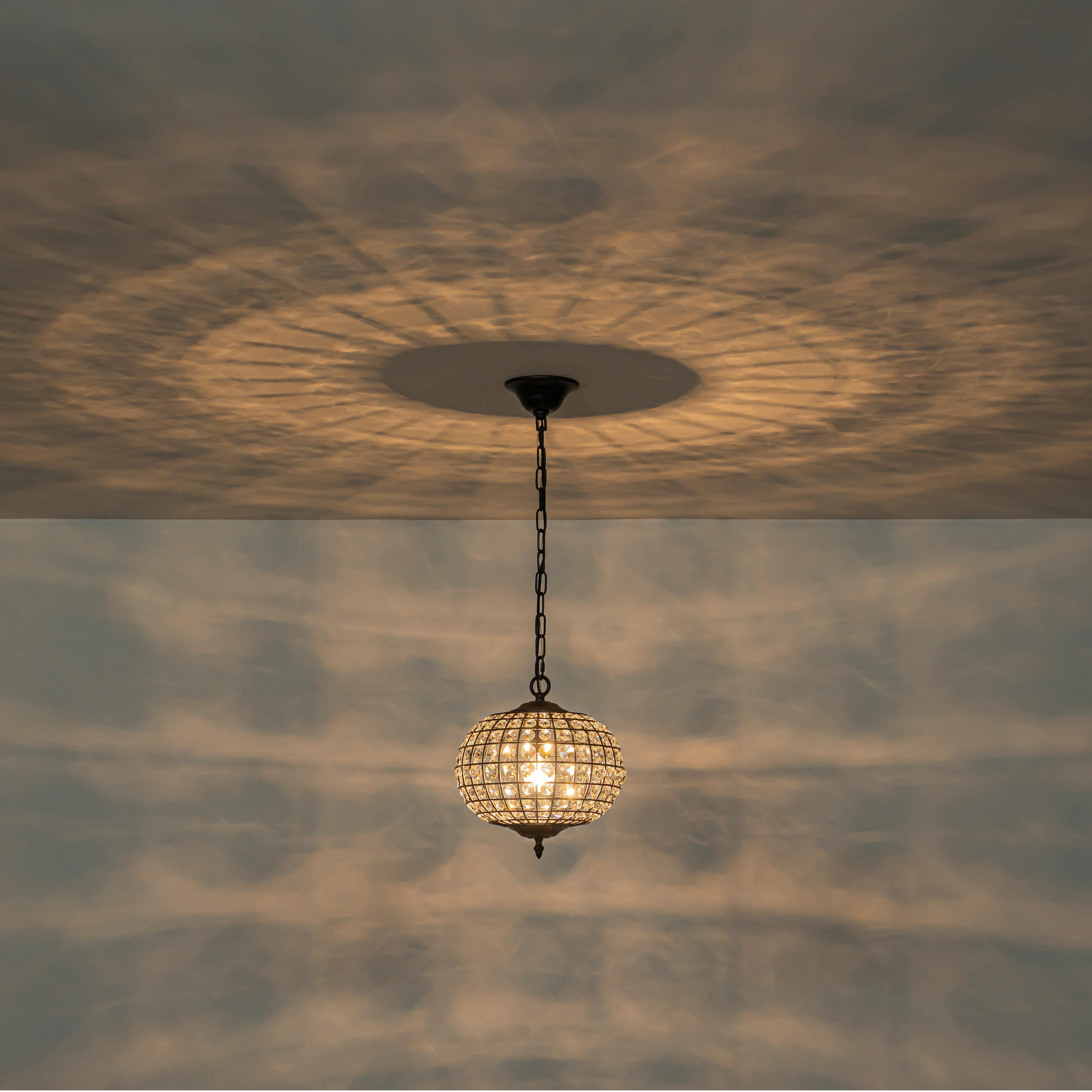 Glowlings 1-Light Vintage 11"Wide Brass/Black Globe Handmade Crystal Chandelier