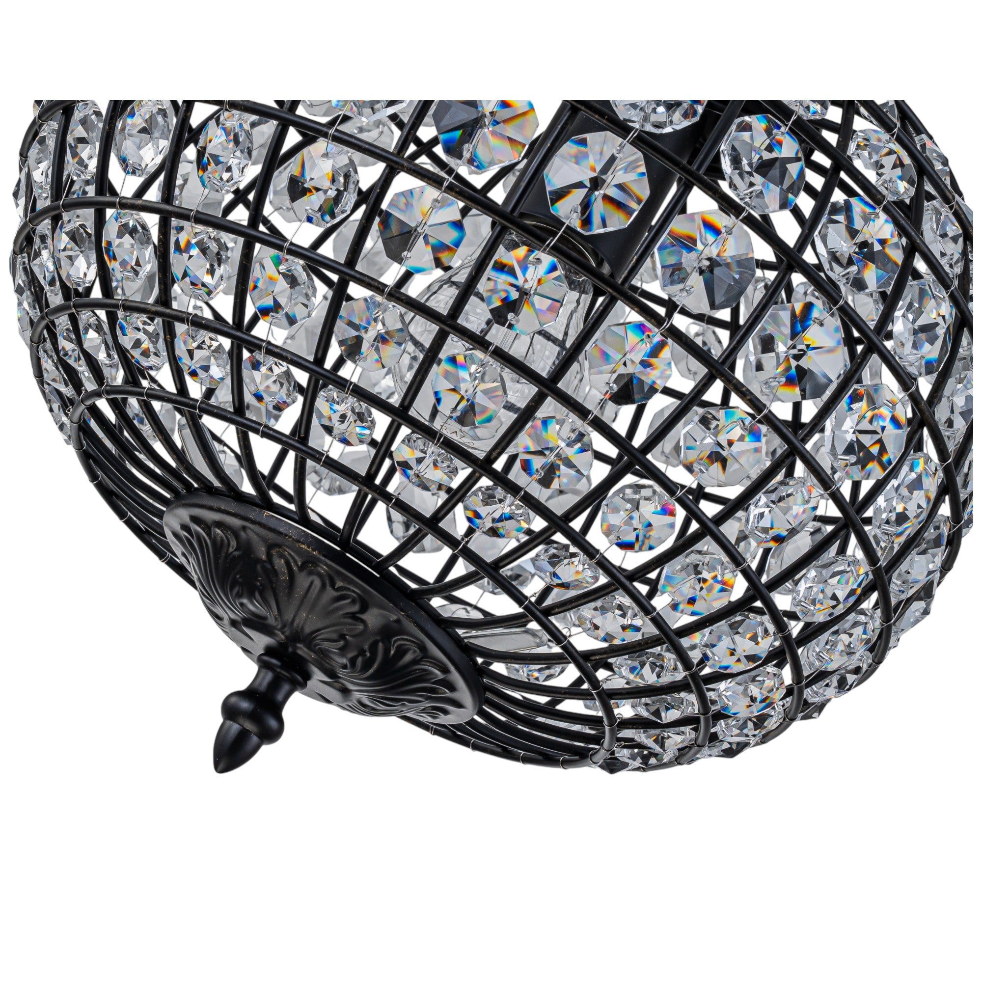 Glowlings 1-Light Vintage 11"Wide Brass/Black Globe Handmade Crystal Chandelier