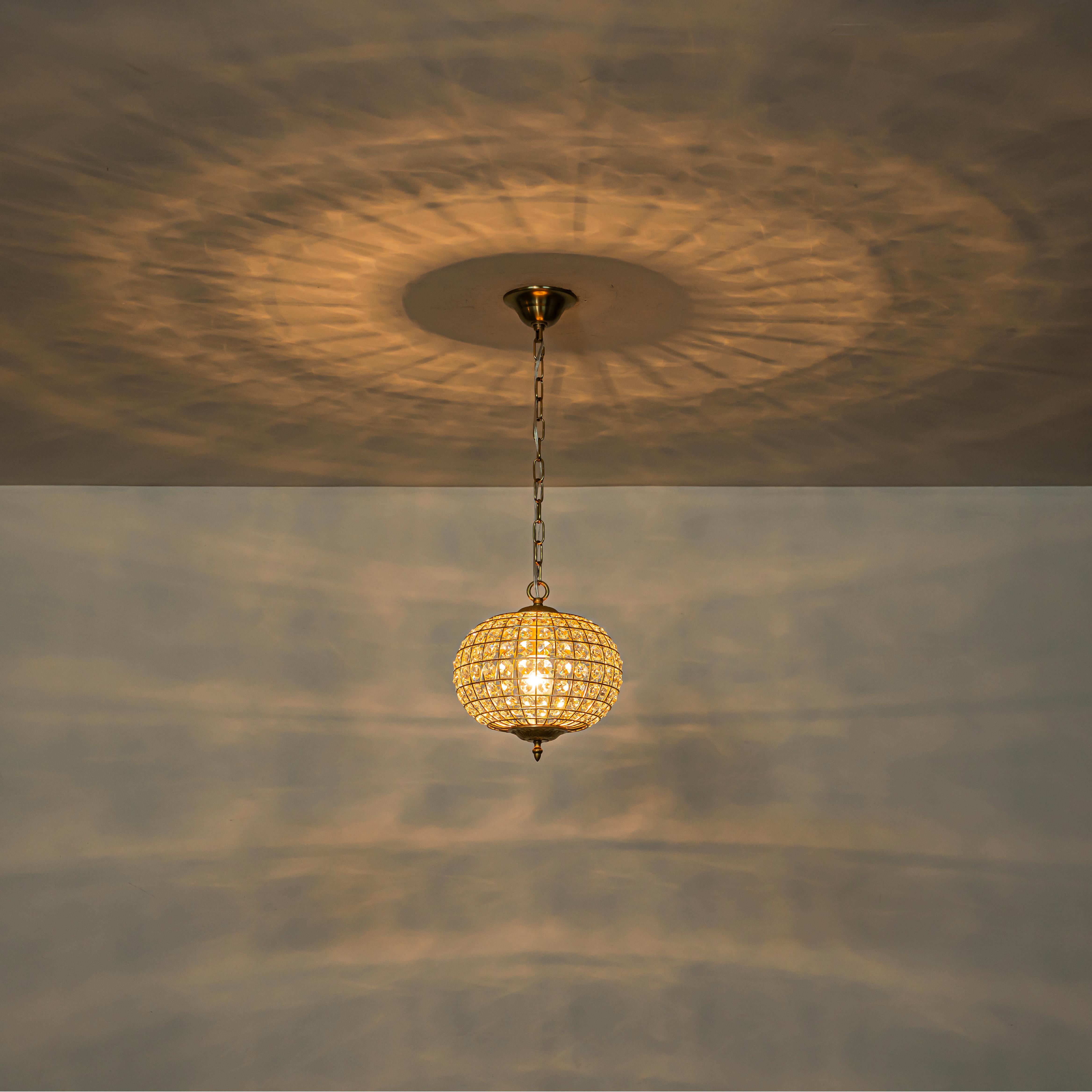 Glowlings 1-Light Vintage 11"Wide Brass/Black Globe Handmade Crystal Chandelier