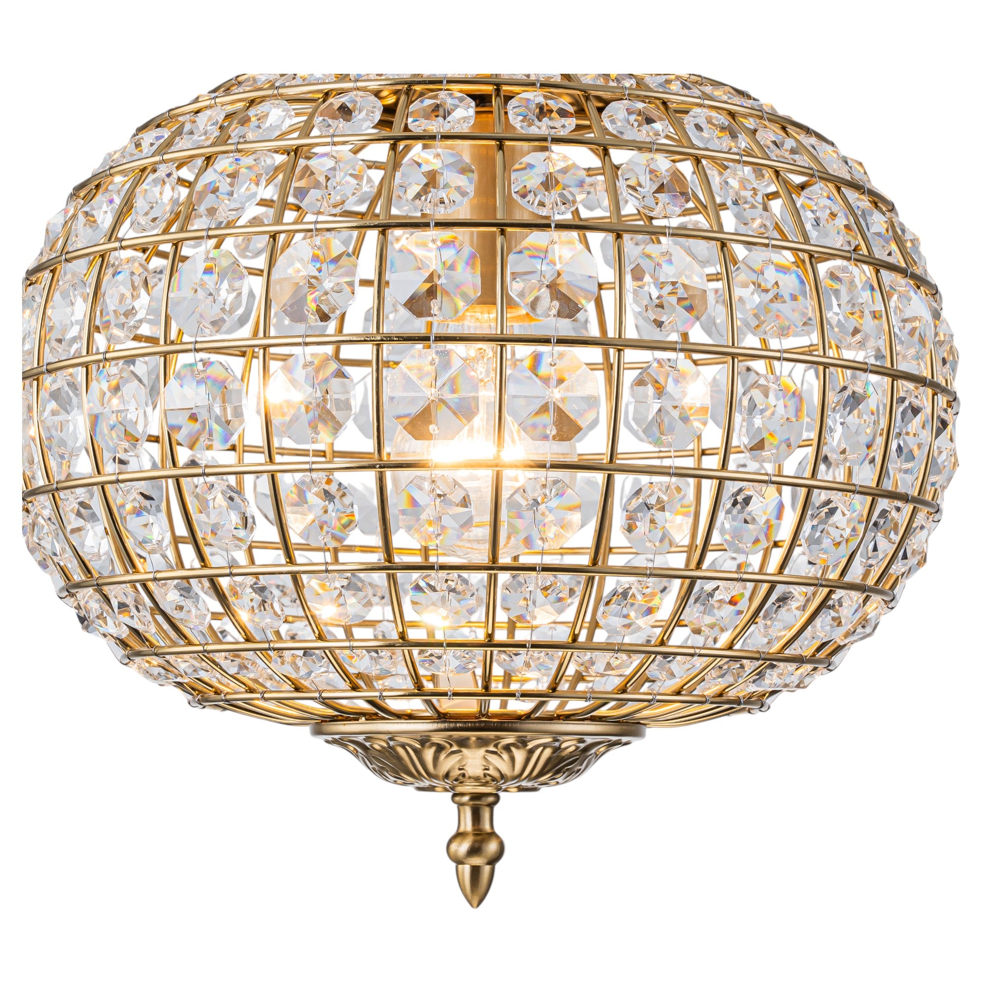 Glowlings 1-Light Vintage 11"Wide Brass/Black Globe Handmade Crystal Chandelier