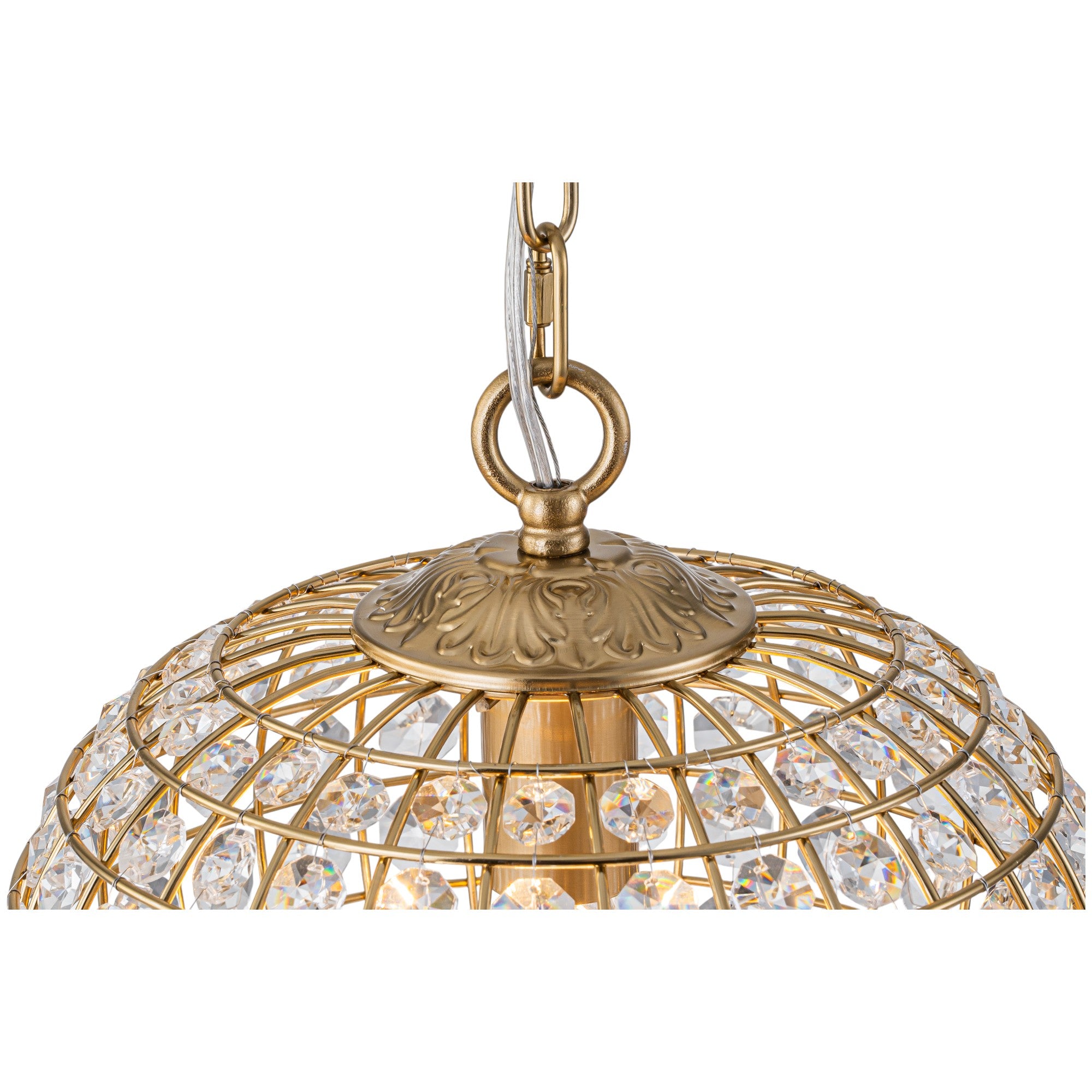 Glowlings 1-Light Vintage 11"Wide Brass/Black Globe Handmade Crystal Chandelier