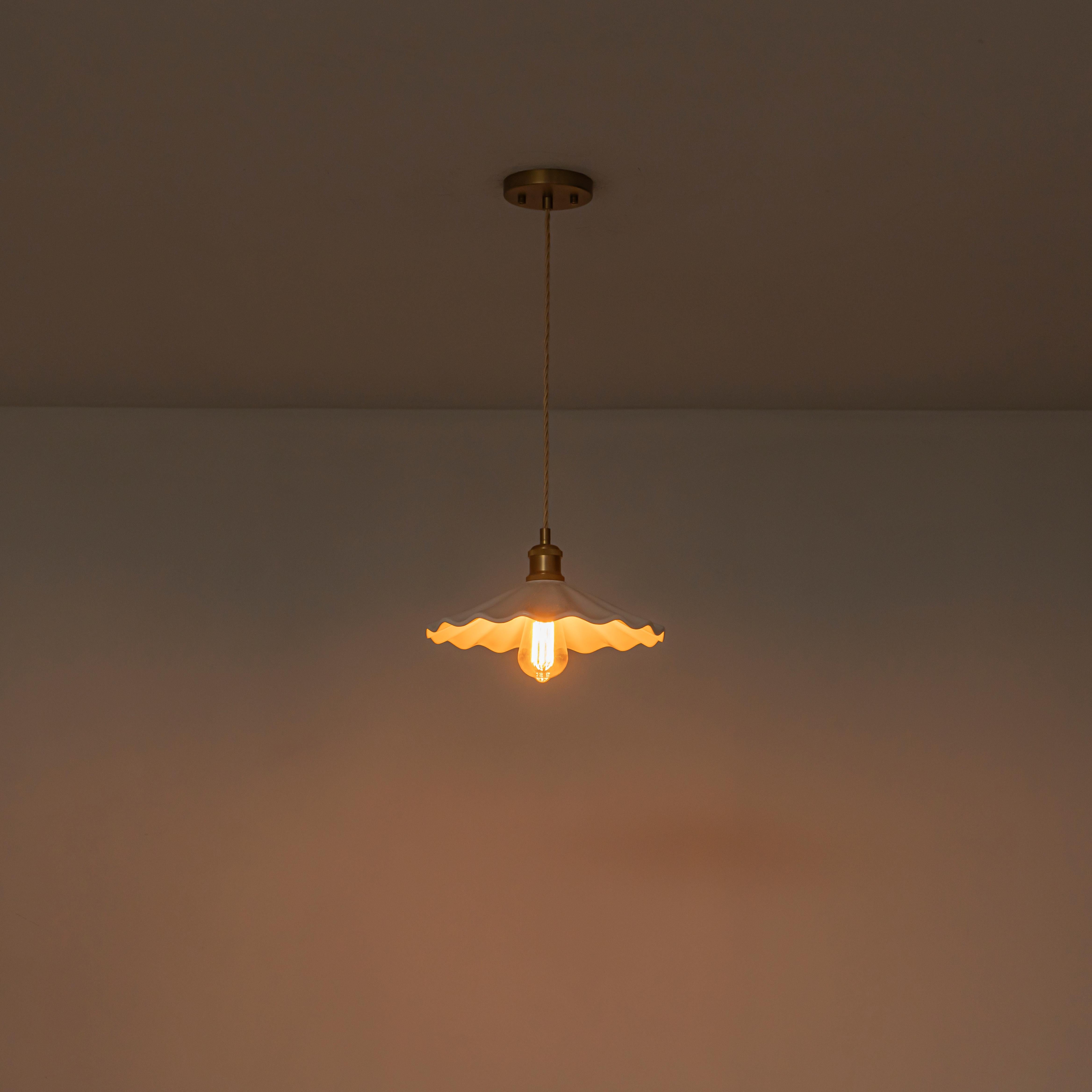 Glowlings 1-Light French Vintage Brass Flower White Ruffled Opal Glass Pendant Light