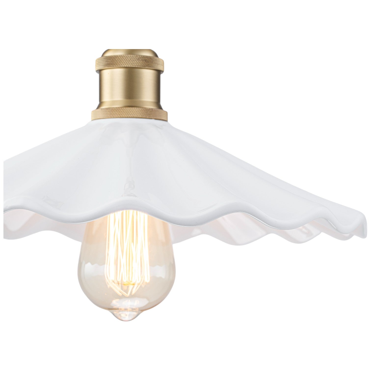 Glowlings 1-Light French Vintage Brass Flower White Ruffled Opal Glass Pendant Light