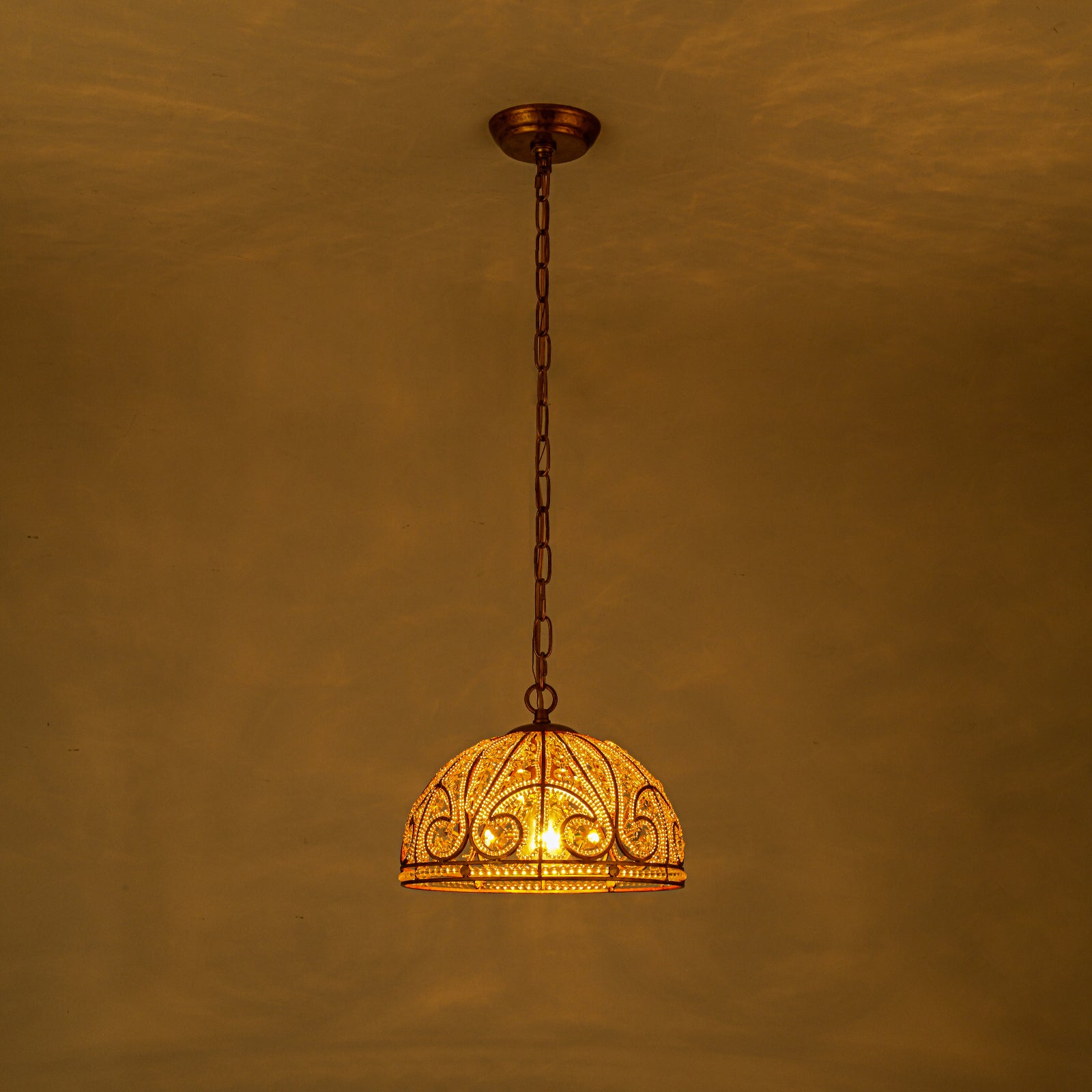 Glowlings 1/5/6-flammiger Vintage-Kronleuchter mit antiker Kuppel aus Kristall, Gold, Inselleuchte