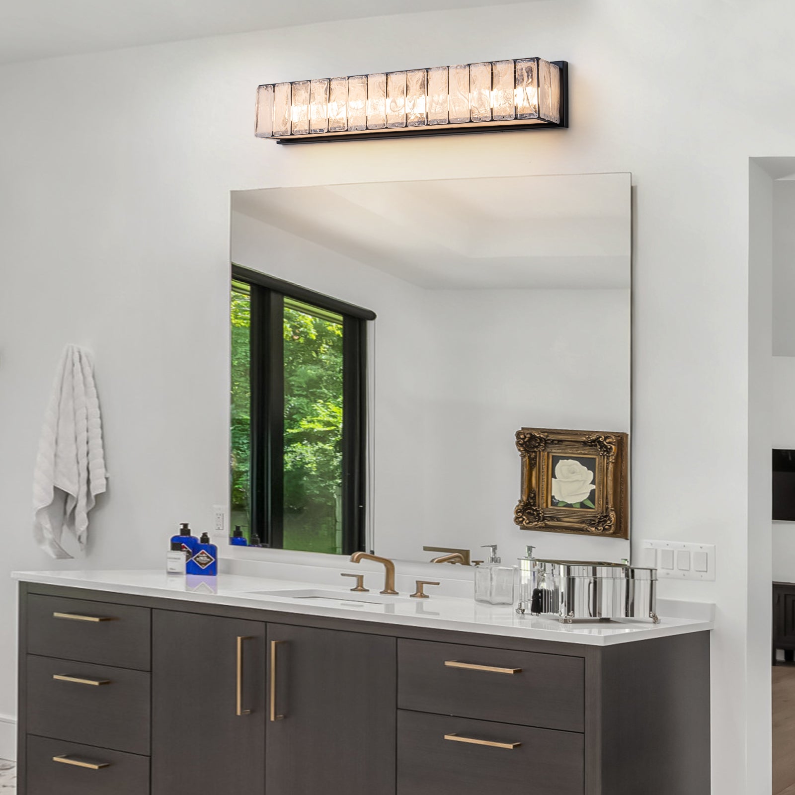 Glowlings 1-Light Modern 25"Wide Frosted Cloud Glass Rectangular LED Bathroom Vanity Light