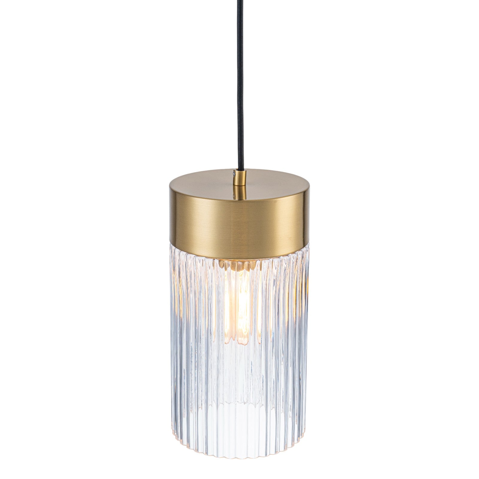 Glowlings Modern 1-Light Gold Cylinder Clear Ribbed Glass Mini Pendant Light