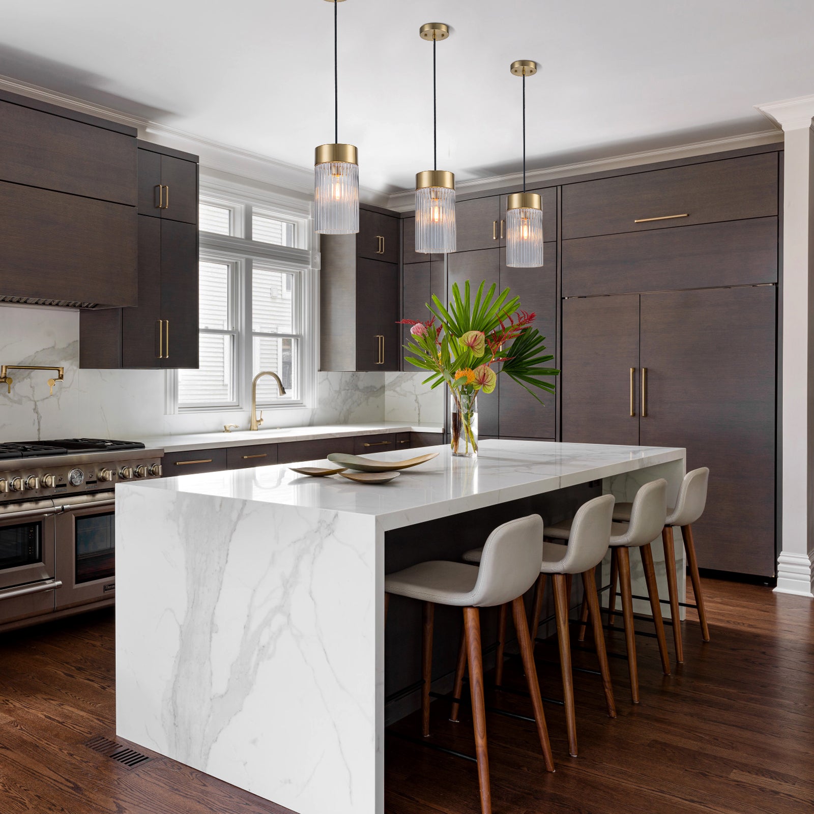 Glowlings Modern 1-Light Gold Cylinder Clear Ribbed Glass Mini Pendant Light