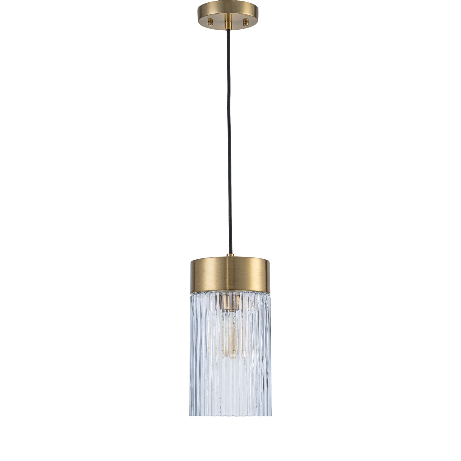 Glowlings Modern 1-Light Gold Cylinder Clear Ribbed Glass Mini Pendant Light