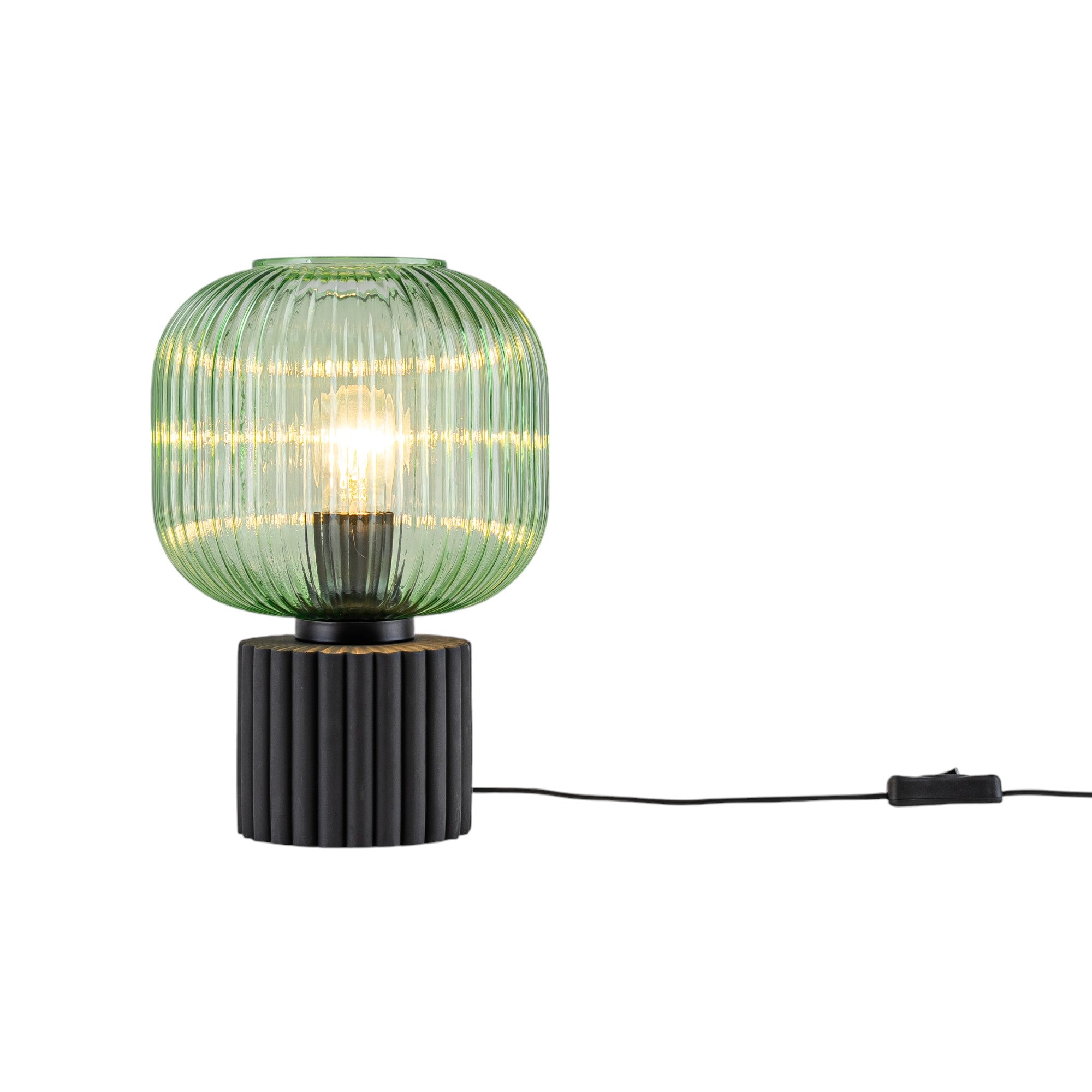 Glowlings 1-Light Modern Green Clear Ribbed Glass Small Side Table Lamp