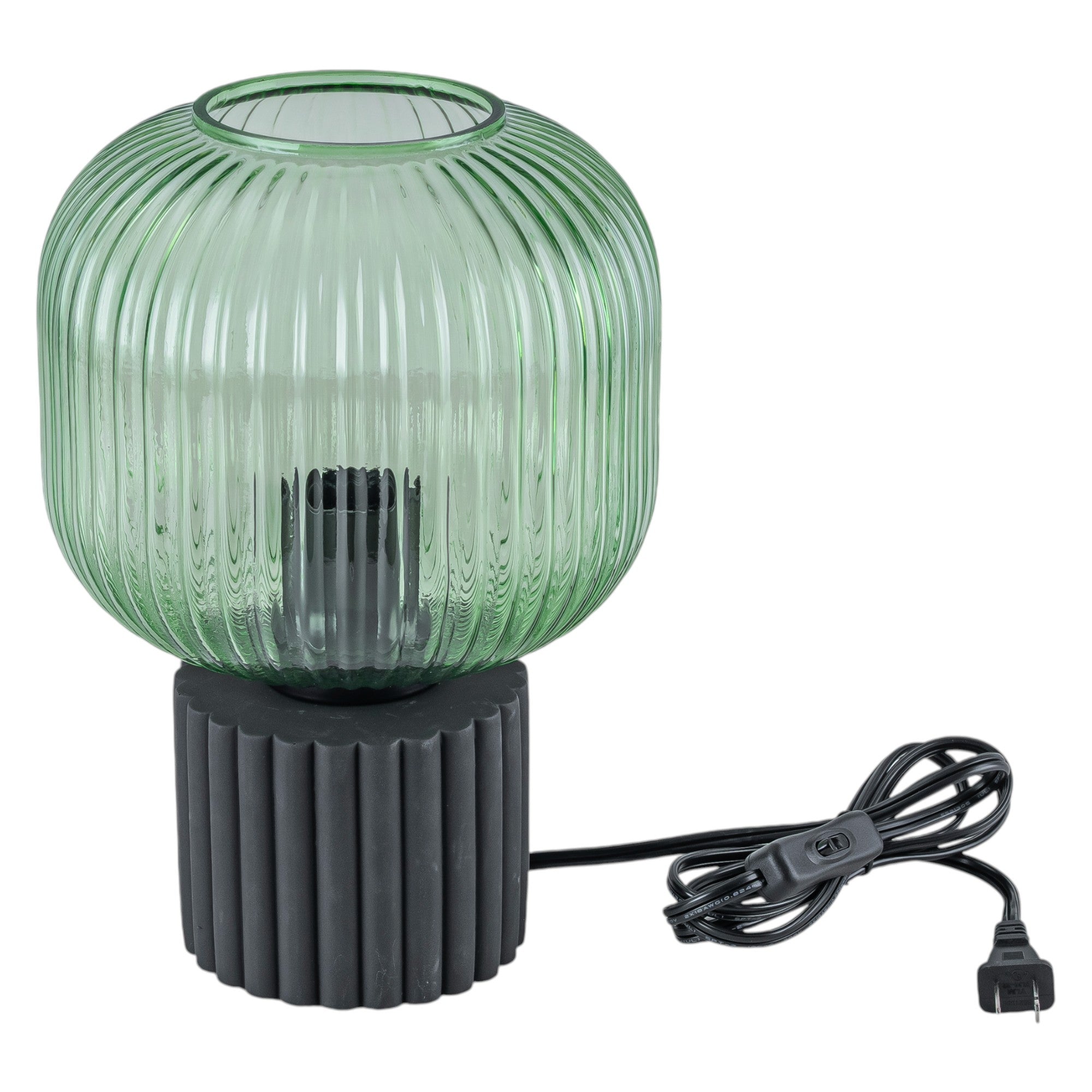 Glowlings 1-Light Modern Green Clear Ribbed Glass Small Side Table Lamp