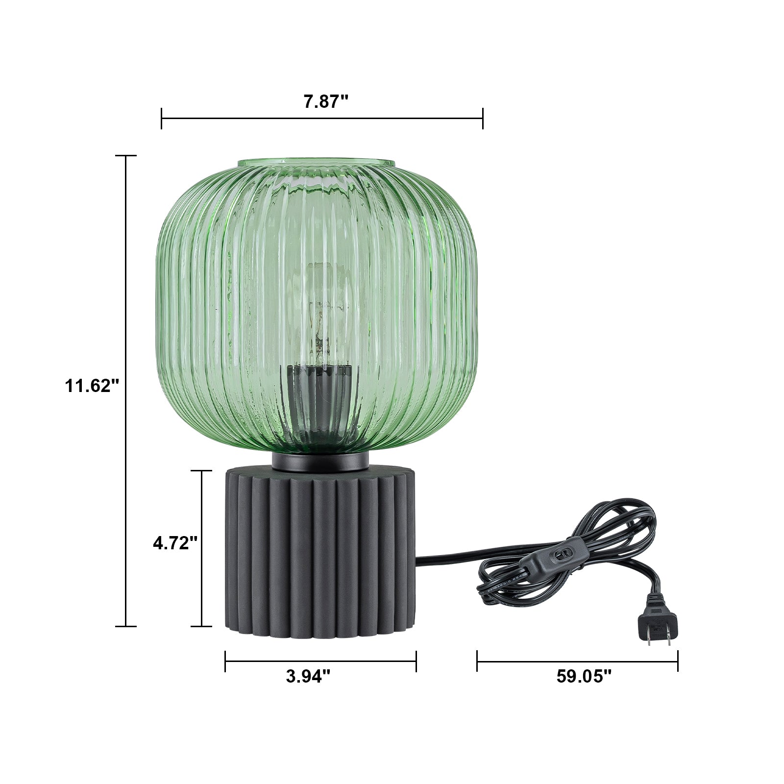 Glowlings 1-Light Modern Green Clear Ribbed Glass Small Side Table Lamp