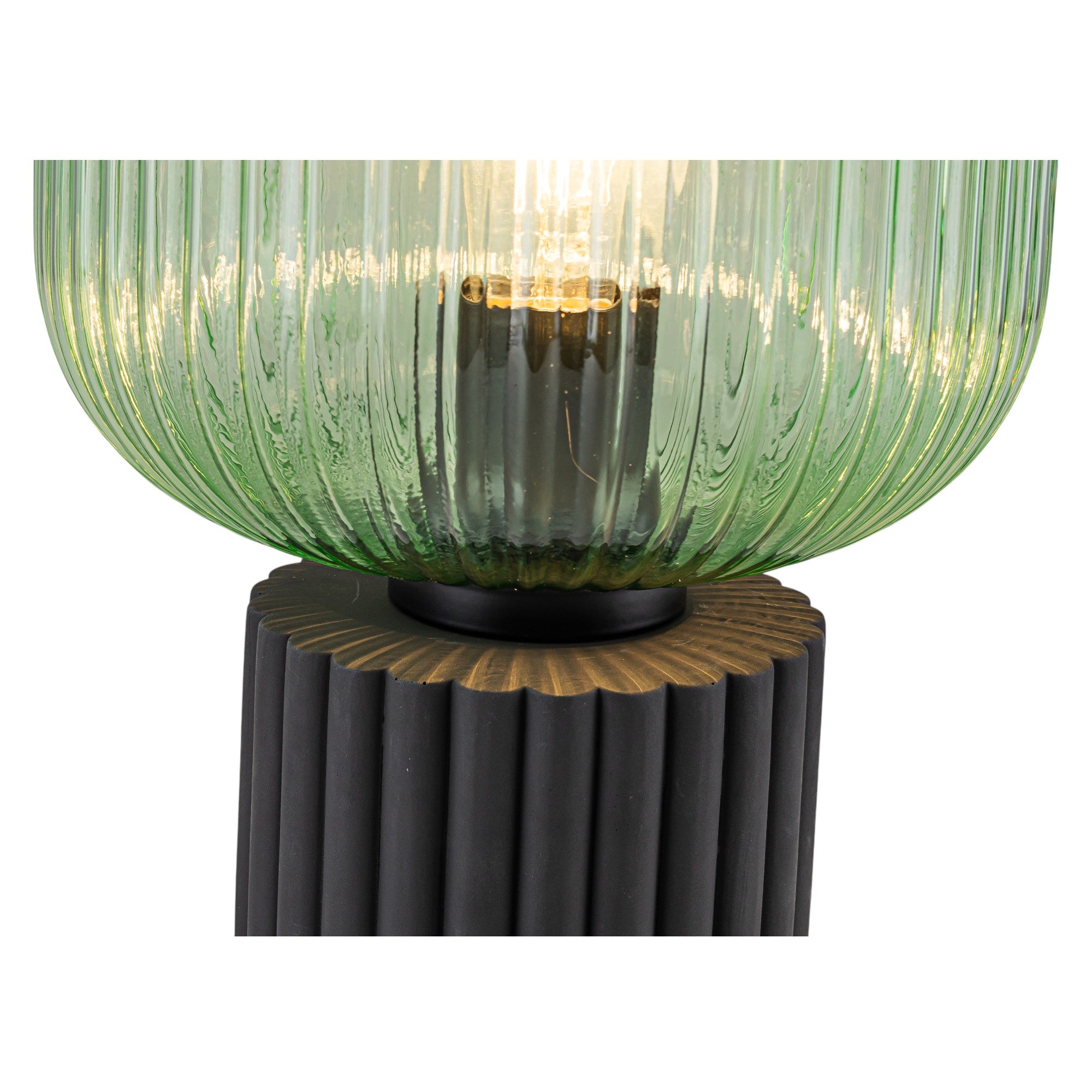 Glowlings 1-Light Modern Green Clear Ribbed Glass Small Side Table Lamp