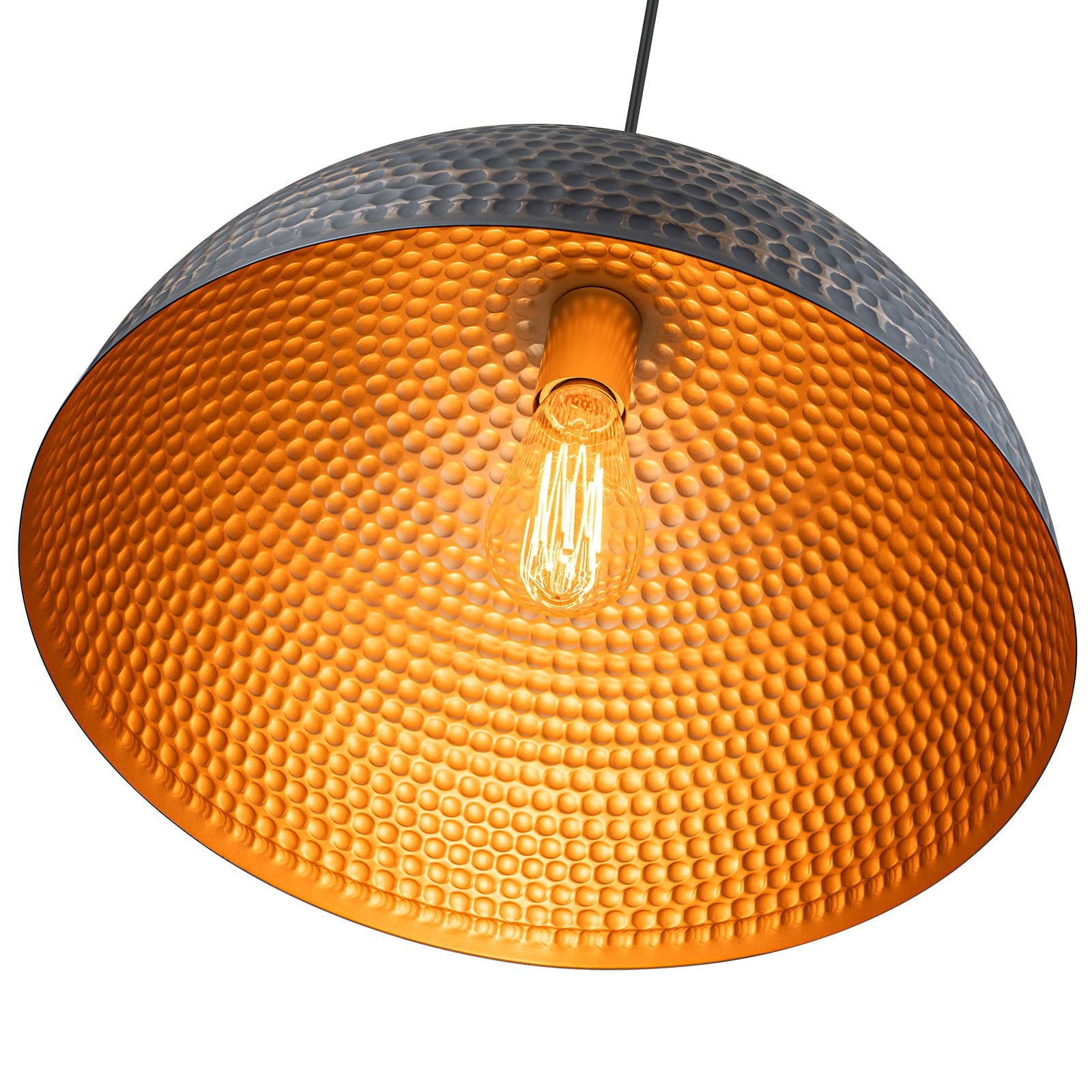 Glowlings 1-flammige industrielle 16" breite schwarz-goldene gehämmerte Textur-Kuppel-Pendelleuchte