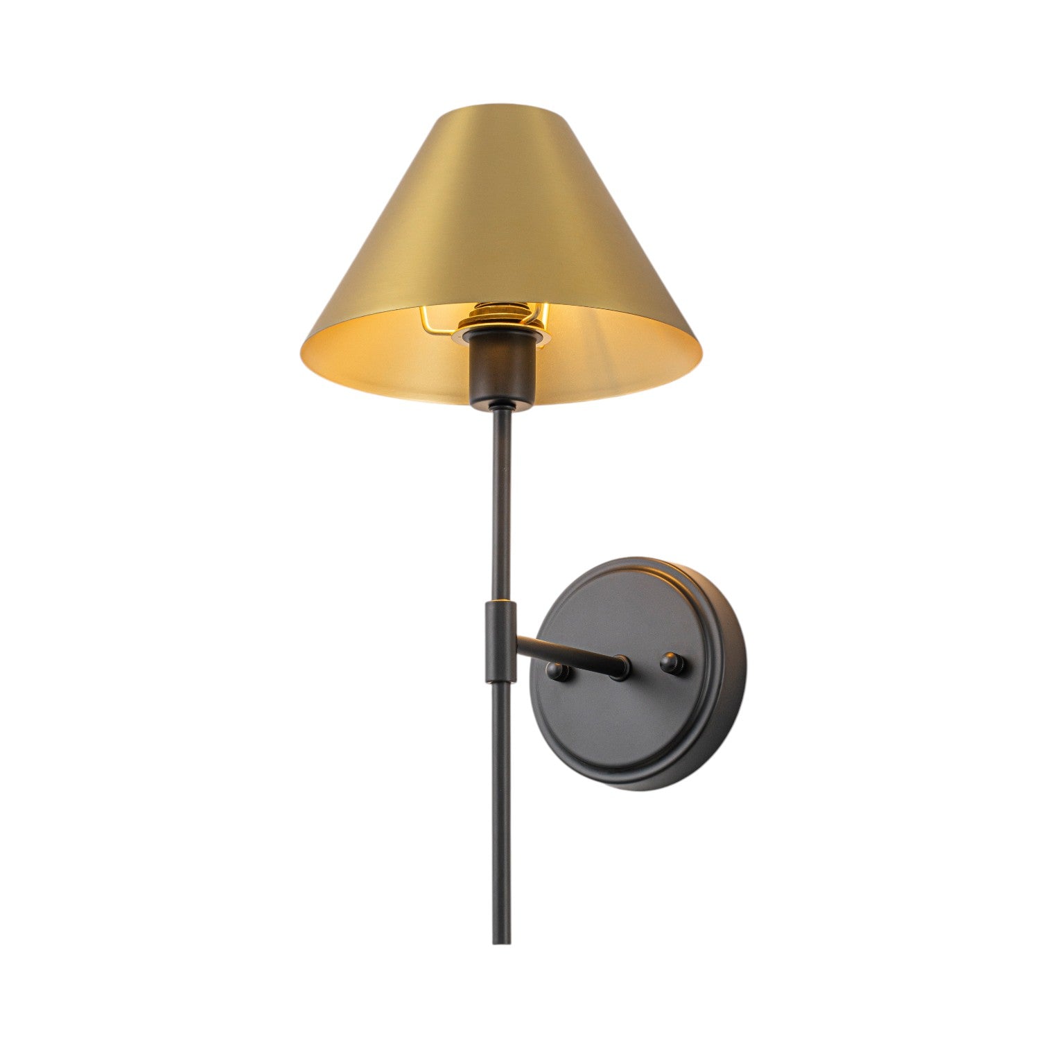 Glowlings 1-Light Industrial Antique Brass Wall Sconce with Metal Cone Shade