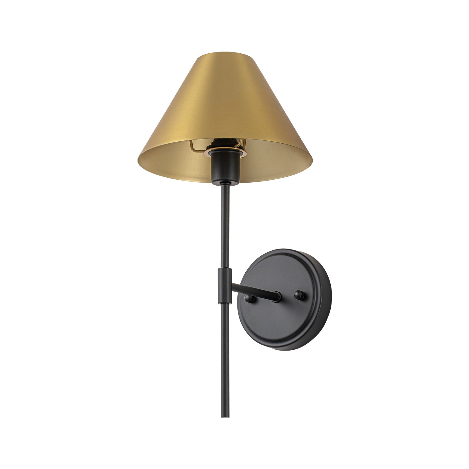 Glowlings 1-Light Industrial Antique Brass Wall Sconce with Metal Cone Shade