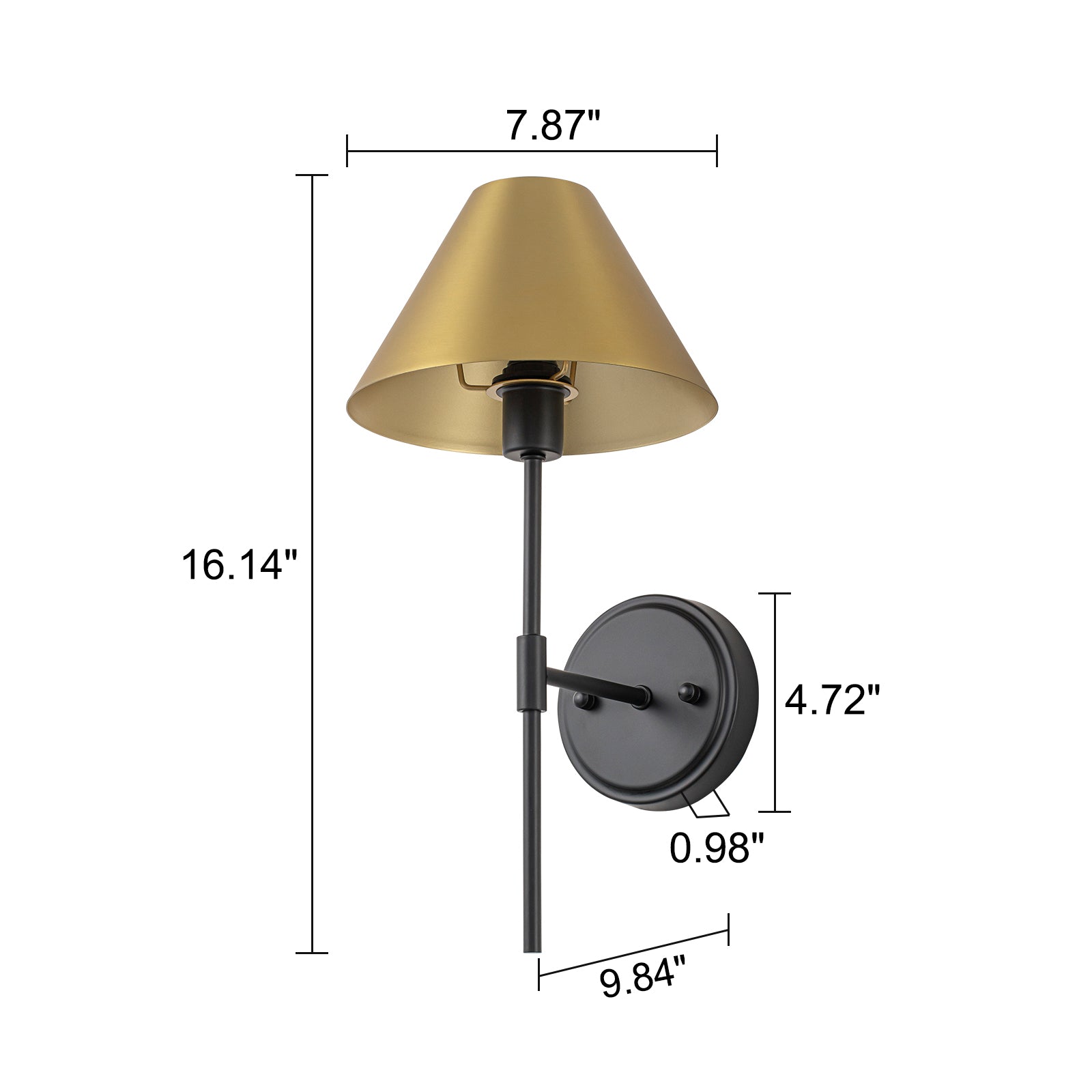 Glowlings 1-Light Industrial Antique Brass Wall Sconce with Metal Cone Shade