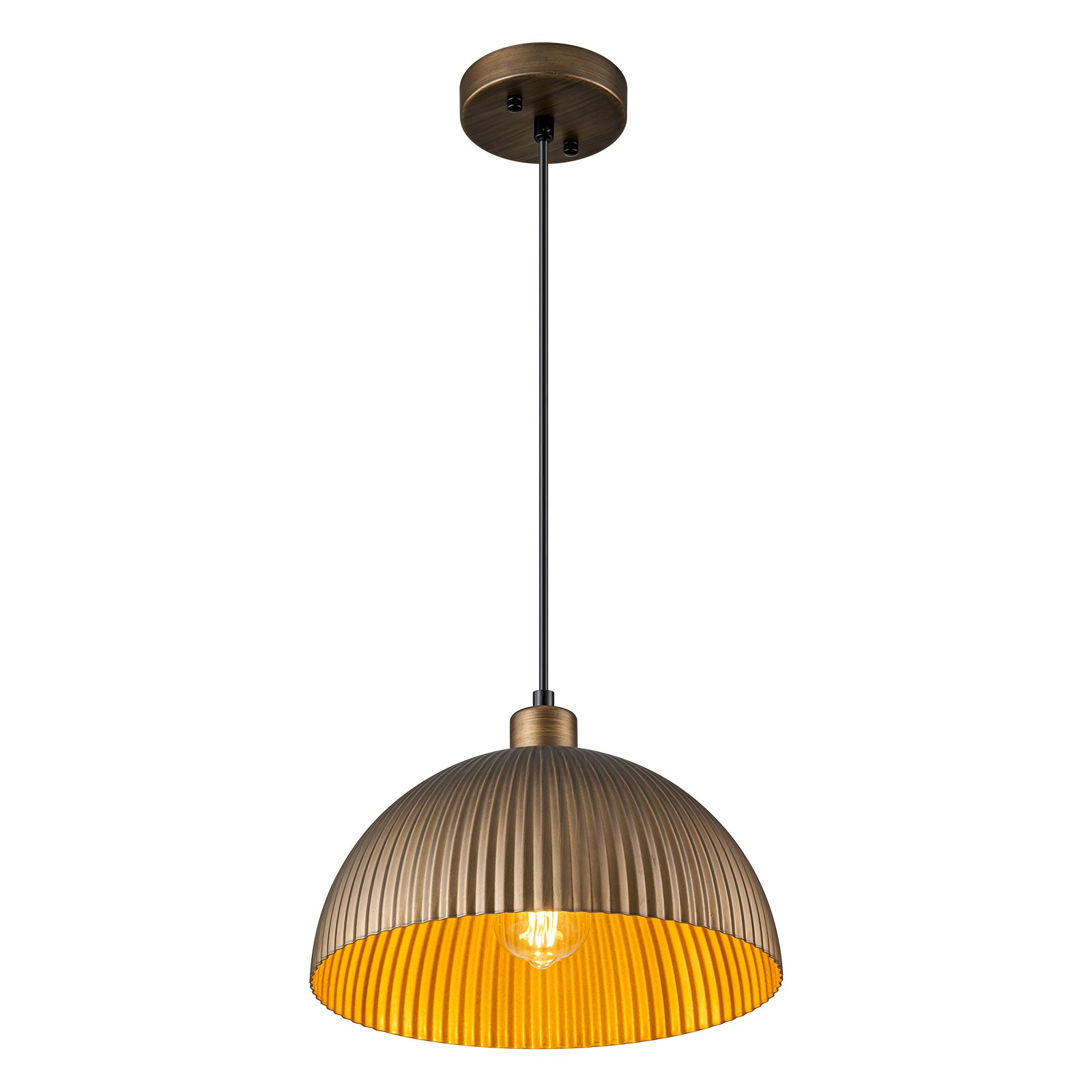 Glowlings 1-flammige Industrie-Pendelleuchte mit gerippter Kuppel, Antik-Bronze, Inselleuchte