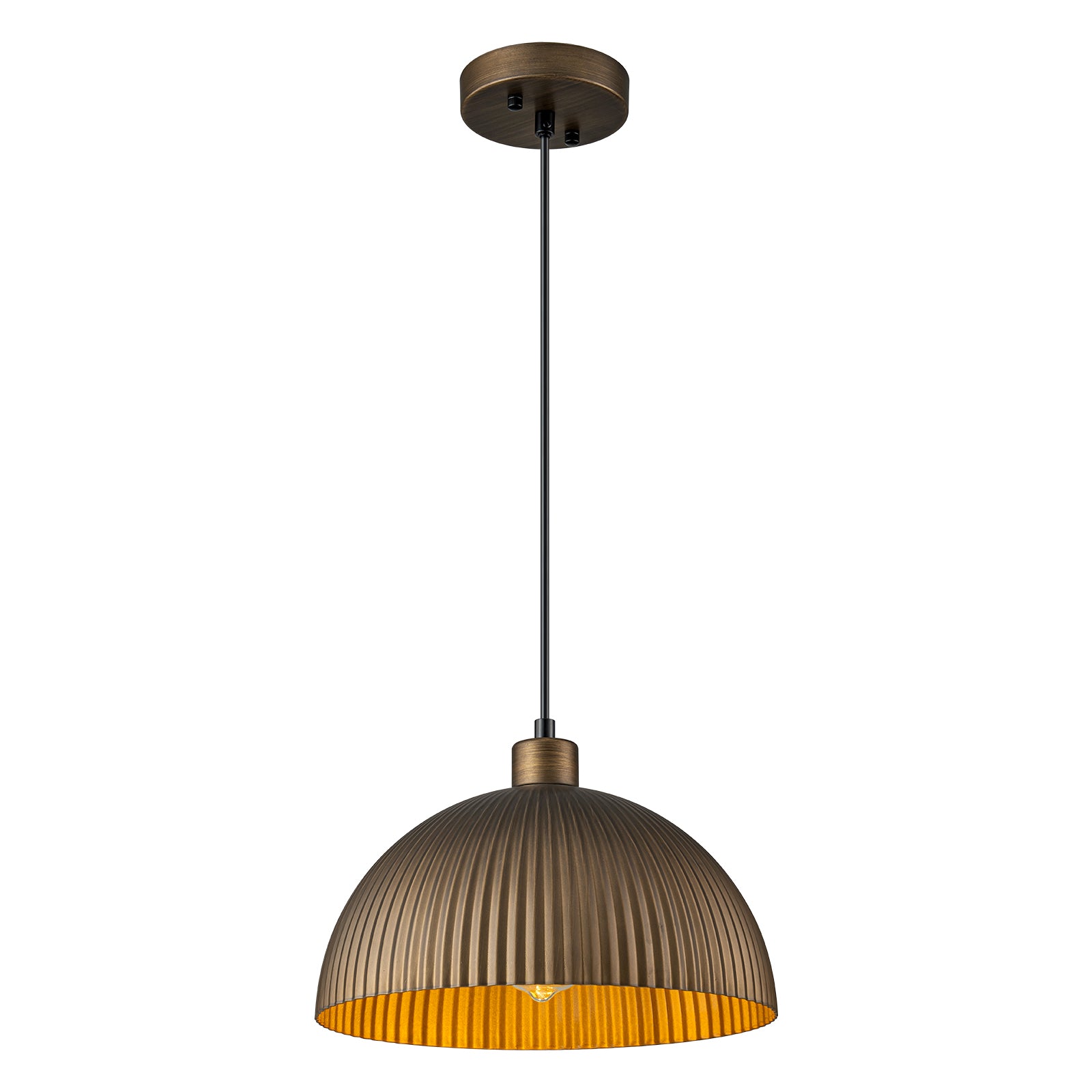 Glowlings 1-flammige Industrie-Pendelleuchte mit gerippter Kuppel, Antik-Bronze, Inselleuchte